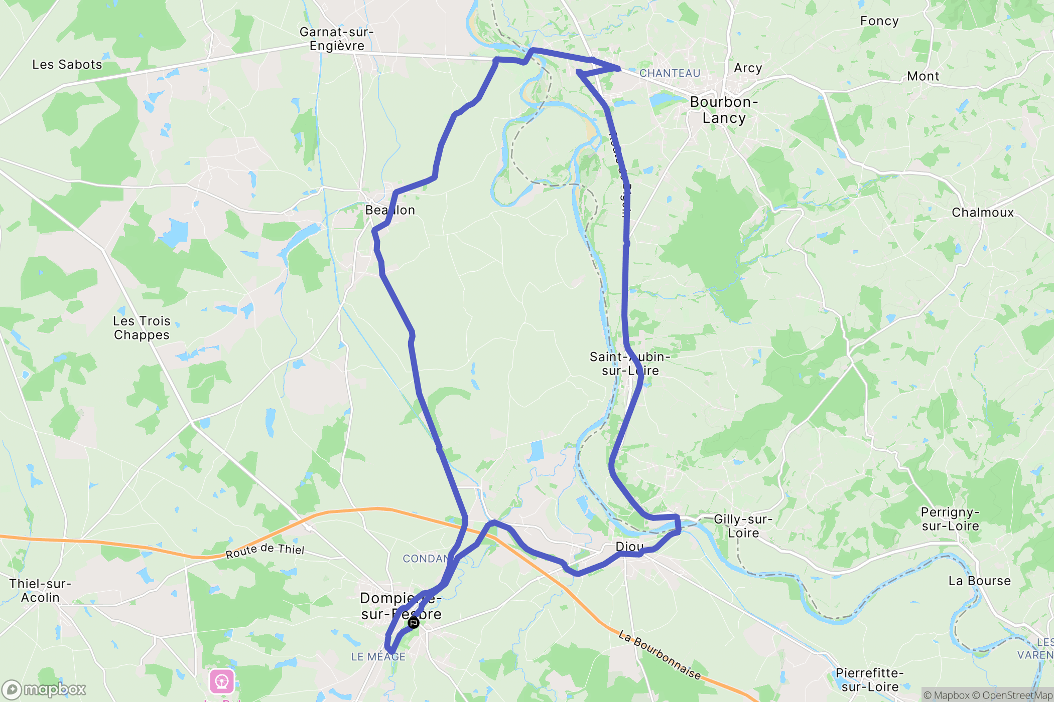 Dompierre-sur-Besbre : carte du parcours de randonnée - France