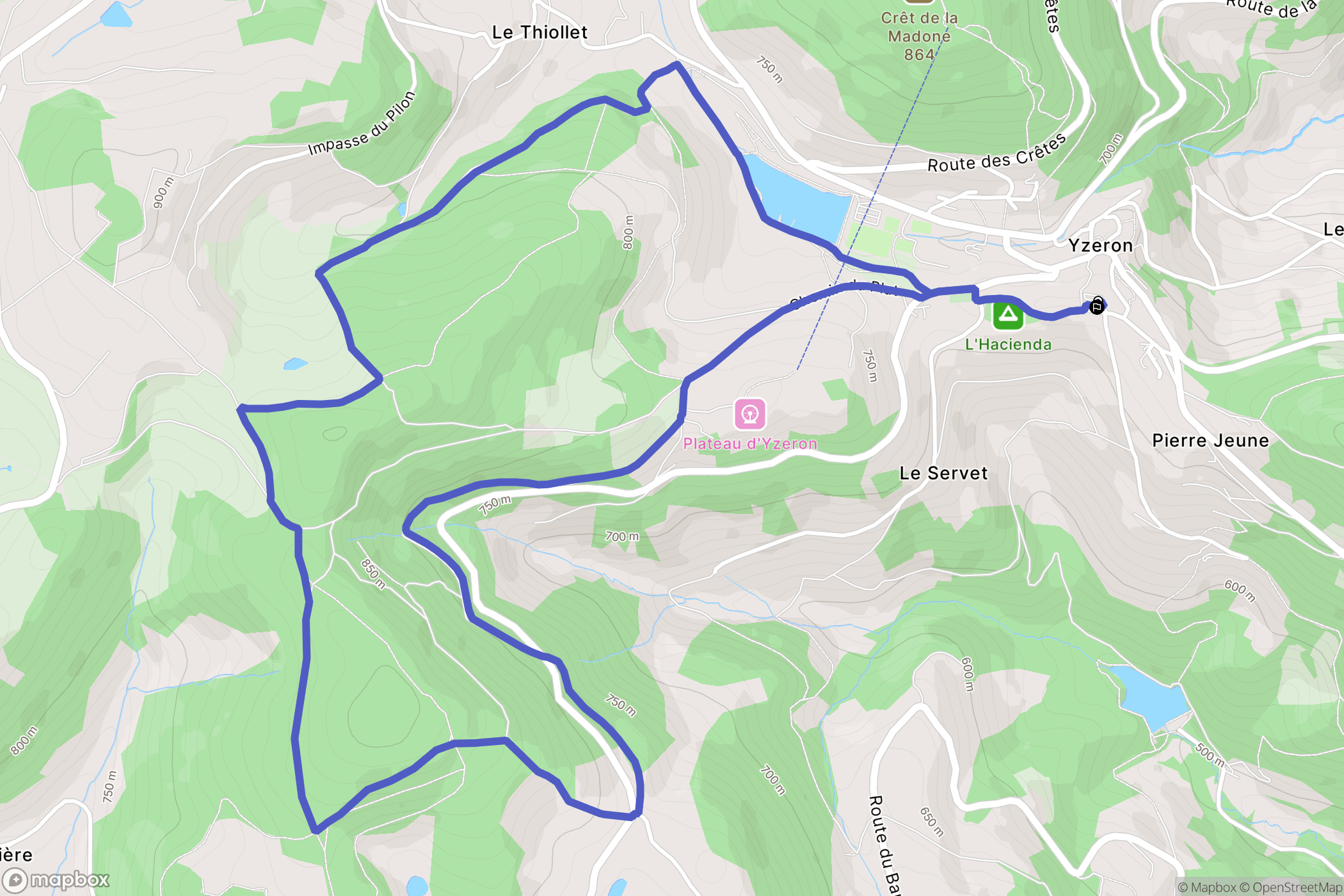 Yzeron : carte du parcours de randonnée - France