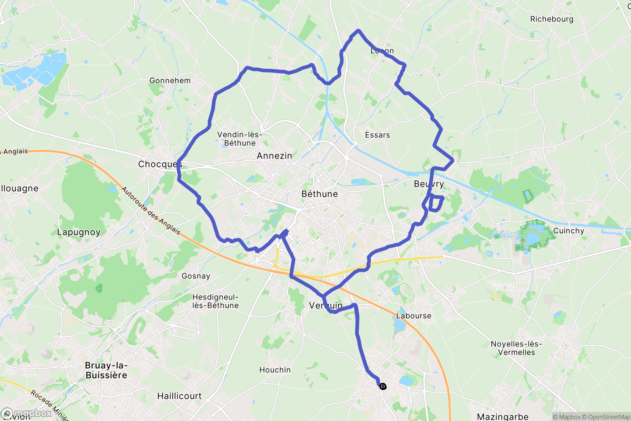 Nœux-les-Mines : carte du parcours de randonnée - France