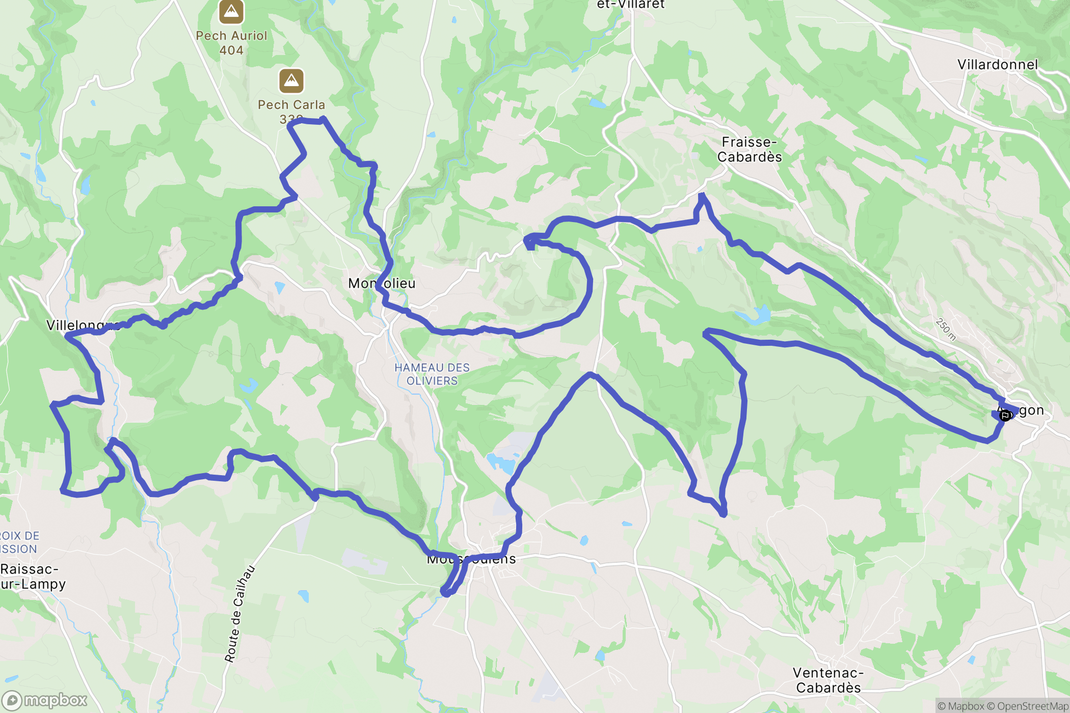 Aragon : carte du parcours de randonnée - France