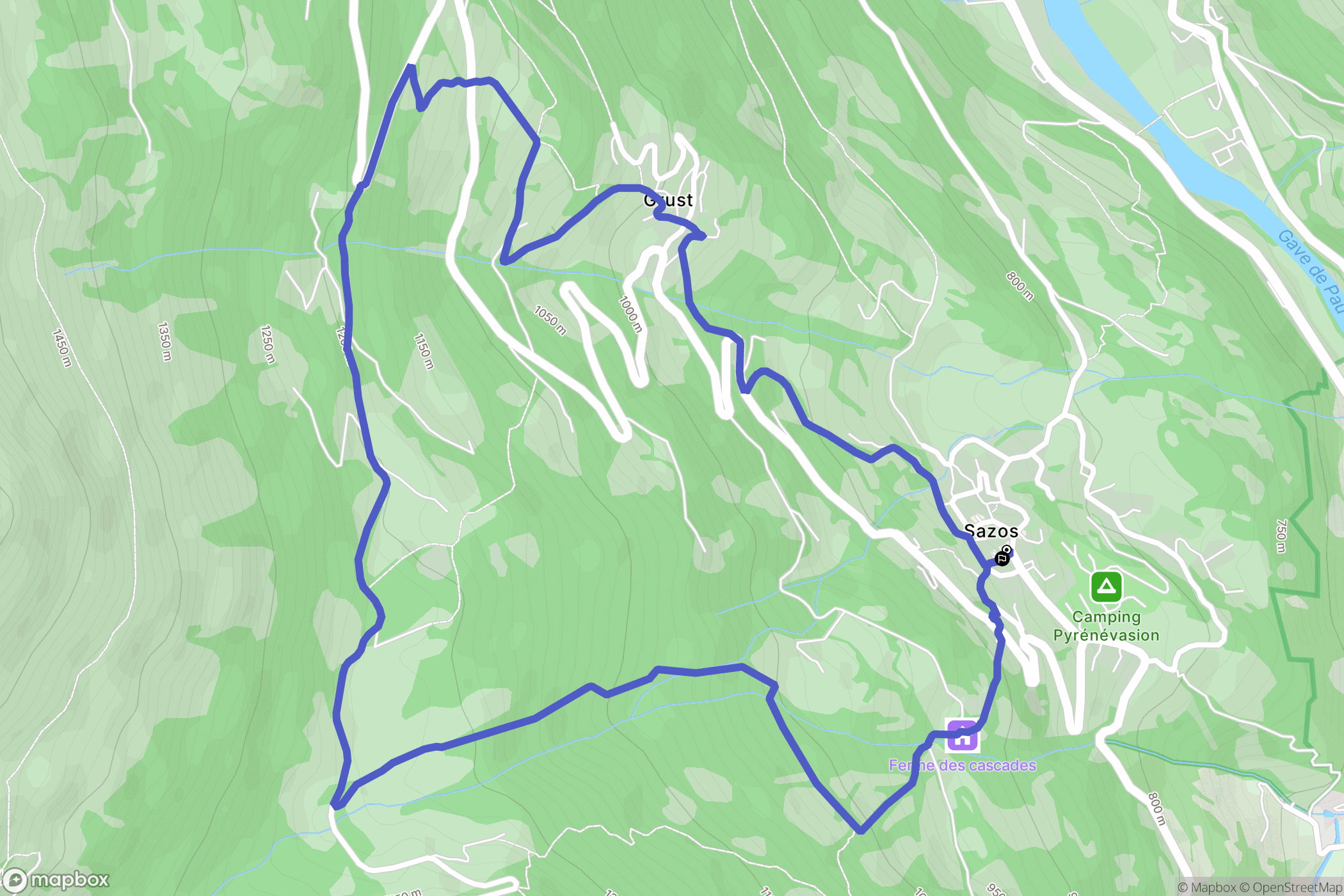 Sazos : carte du parcours de randonnée - France