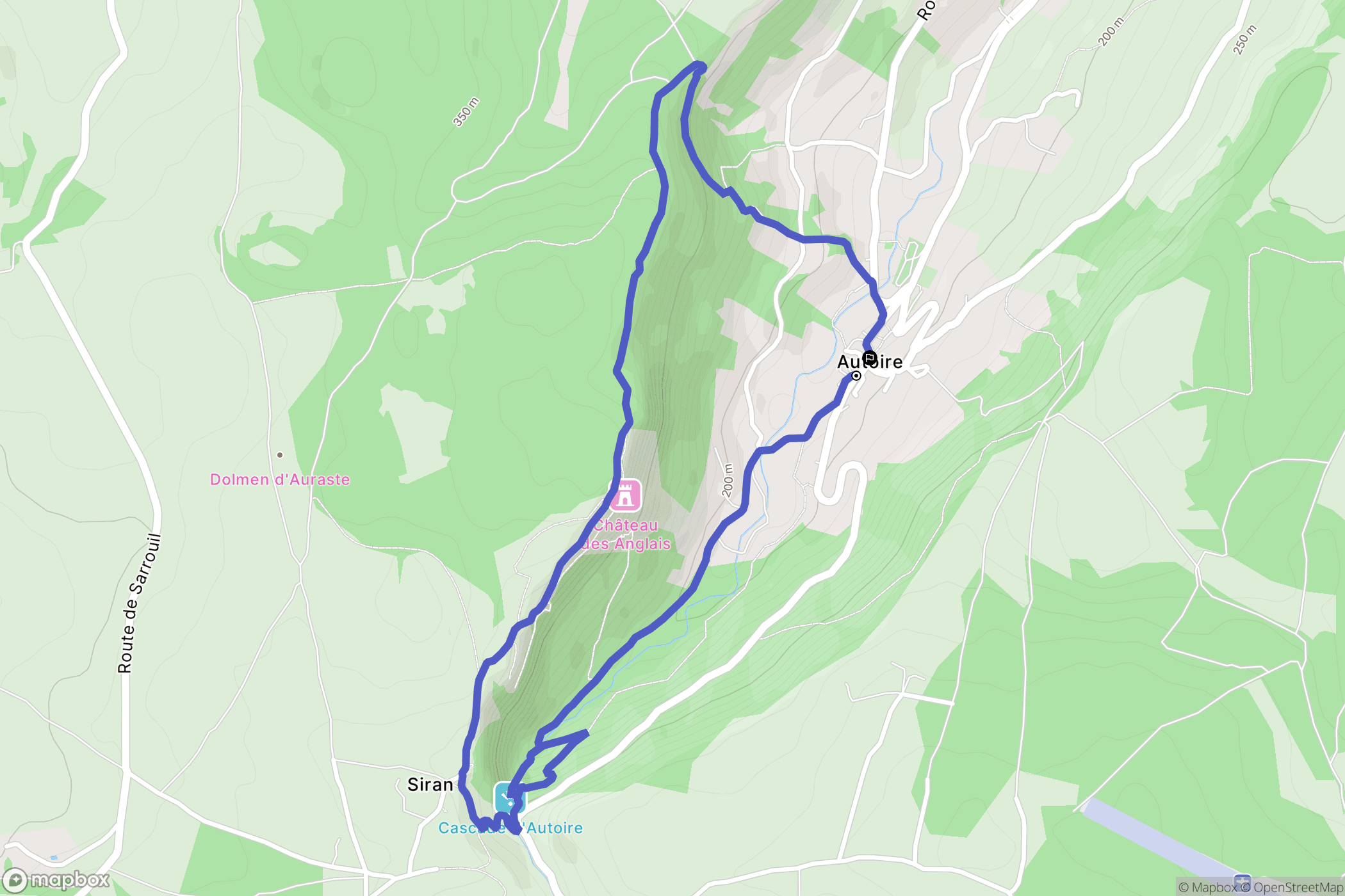 Autoire : carte du parcours de randonnée - France