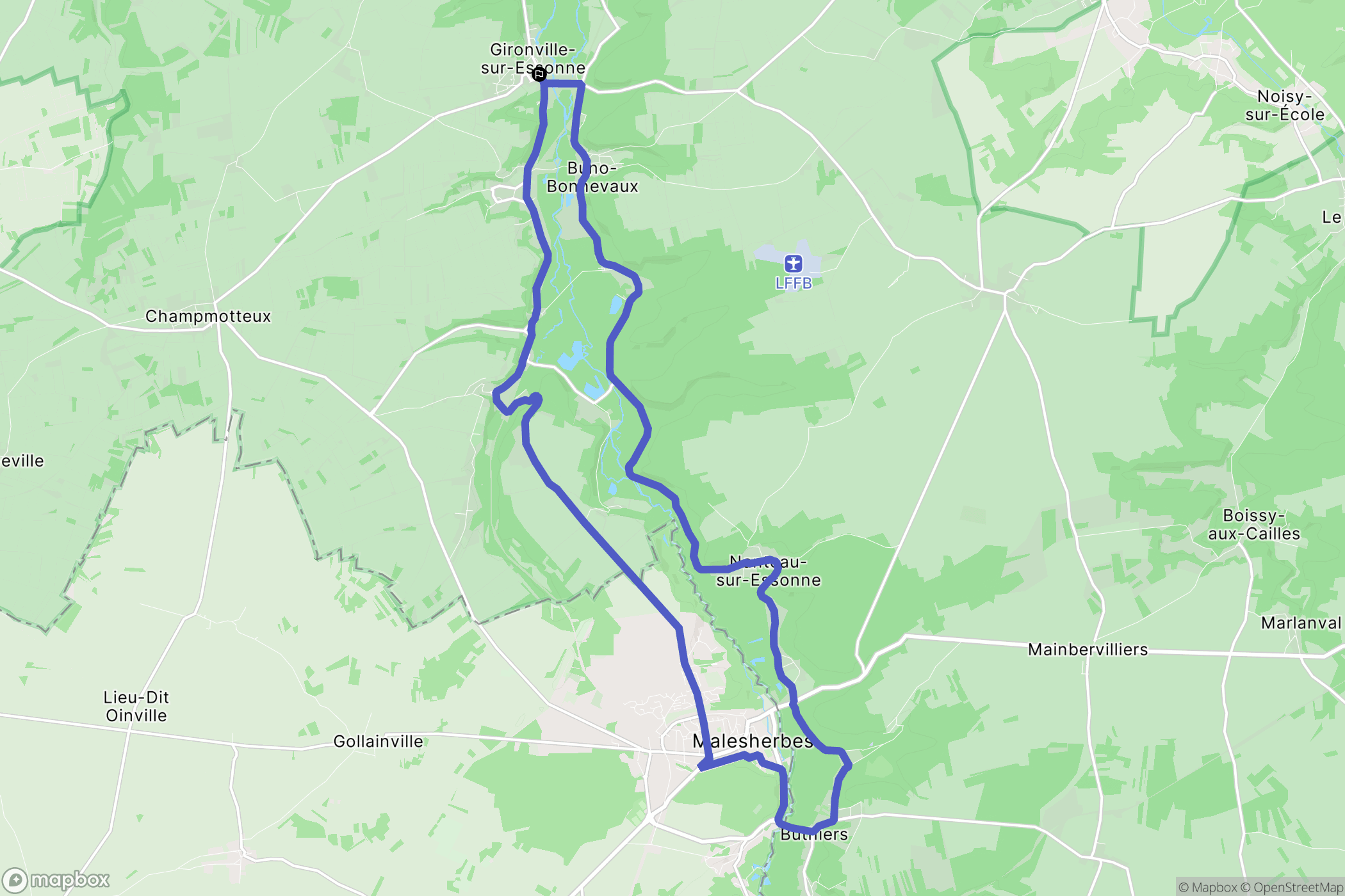 Gironville-sur-Essonne : carte du parcours de randonnée - France