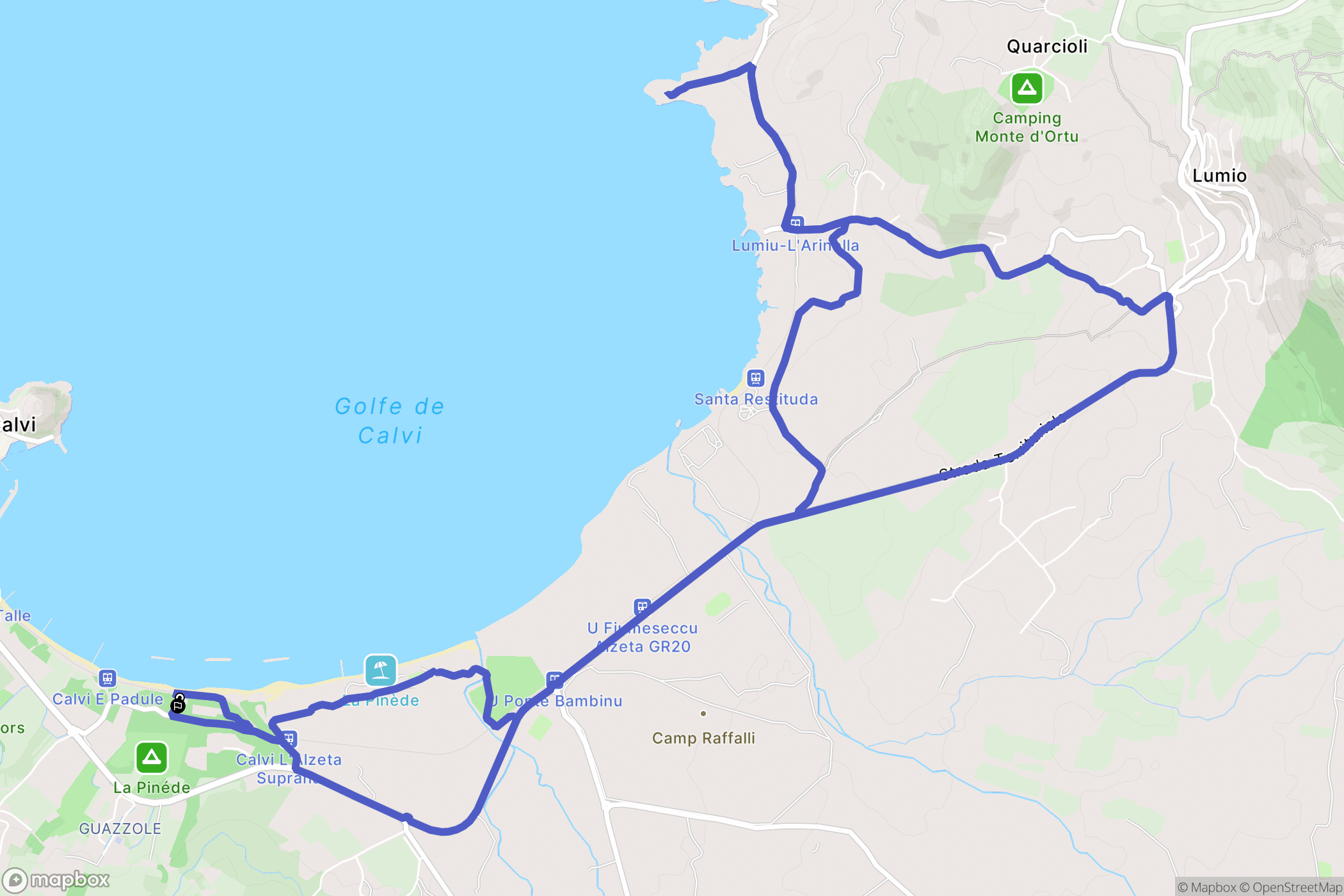 Calvi : carte du parcours de randonnée - France