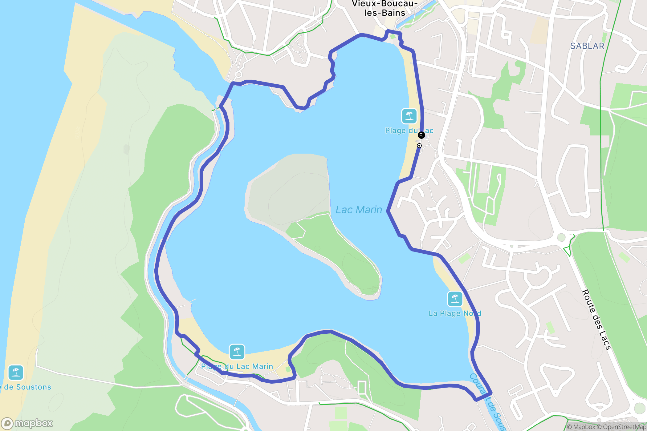 Vieux-Boucau-les-Bains : carte du parcours de randonnée - France