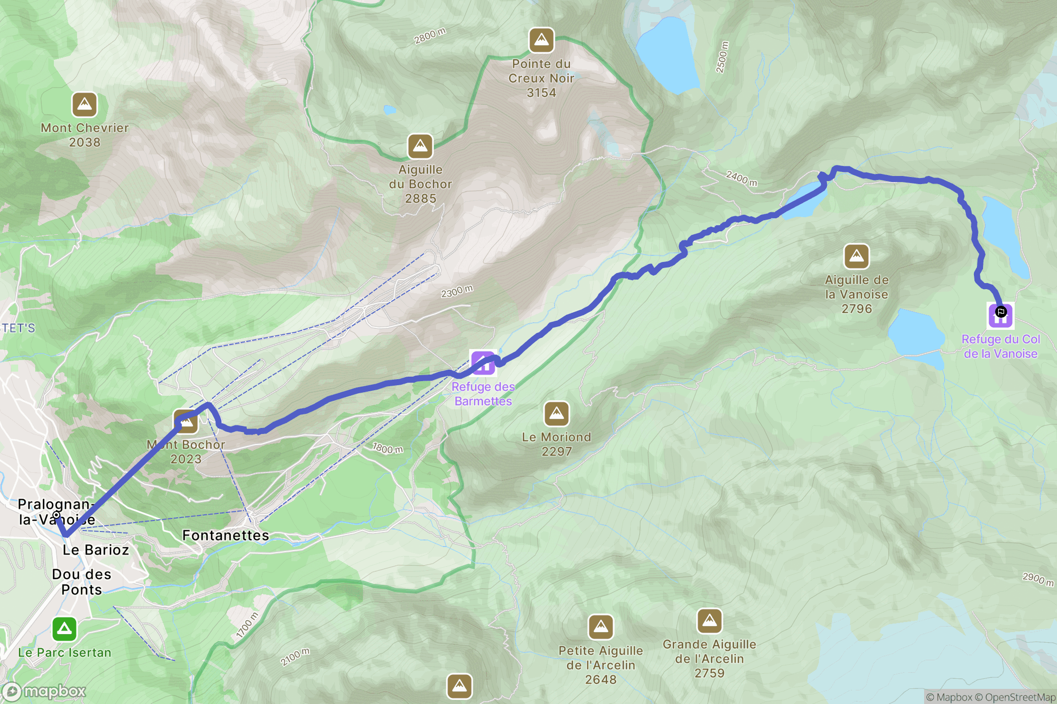 Pralognan-la-Vanoise : carte du parcours de randonnée - France