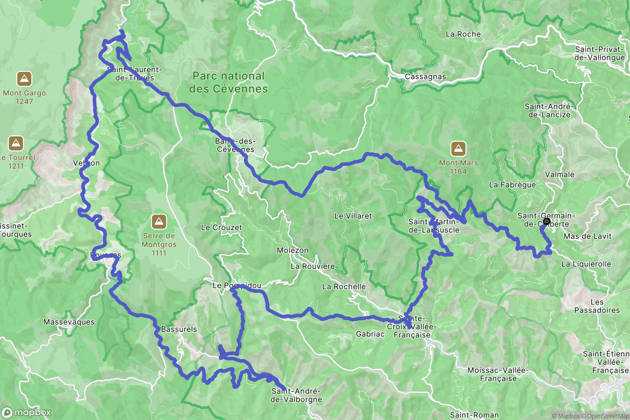Saint-Germain-de-Calberte : carte du parcours de randonnée - France