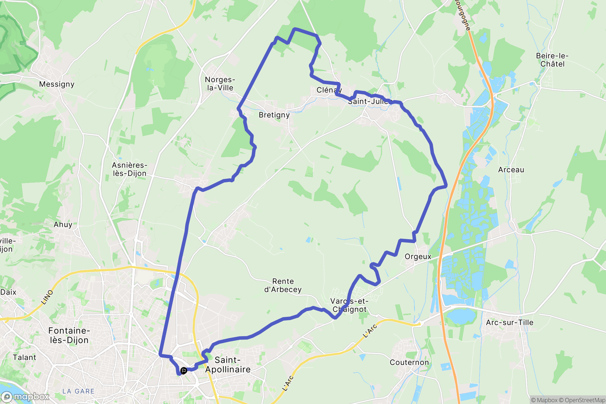 Dijon : carte du parcours de randonnée - France
