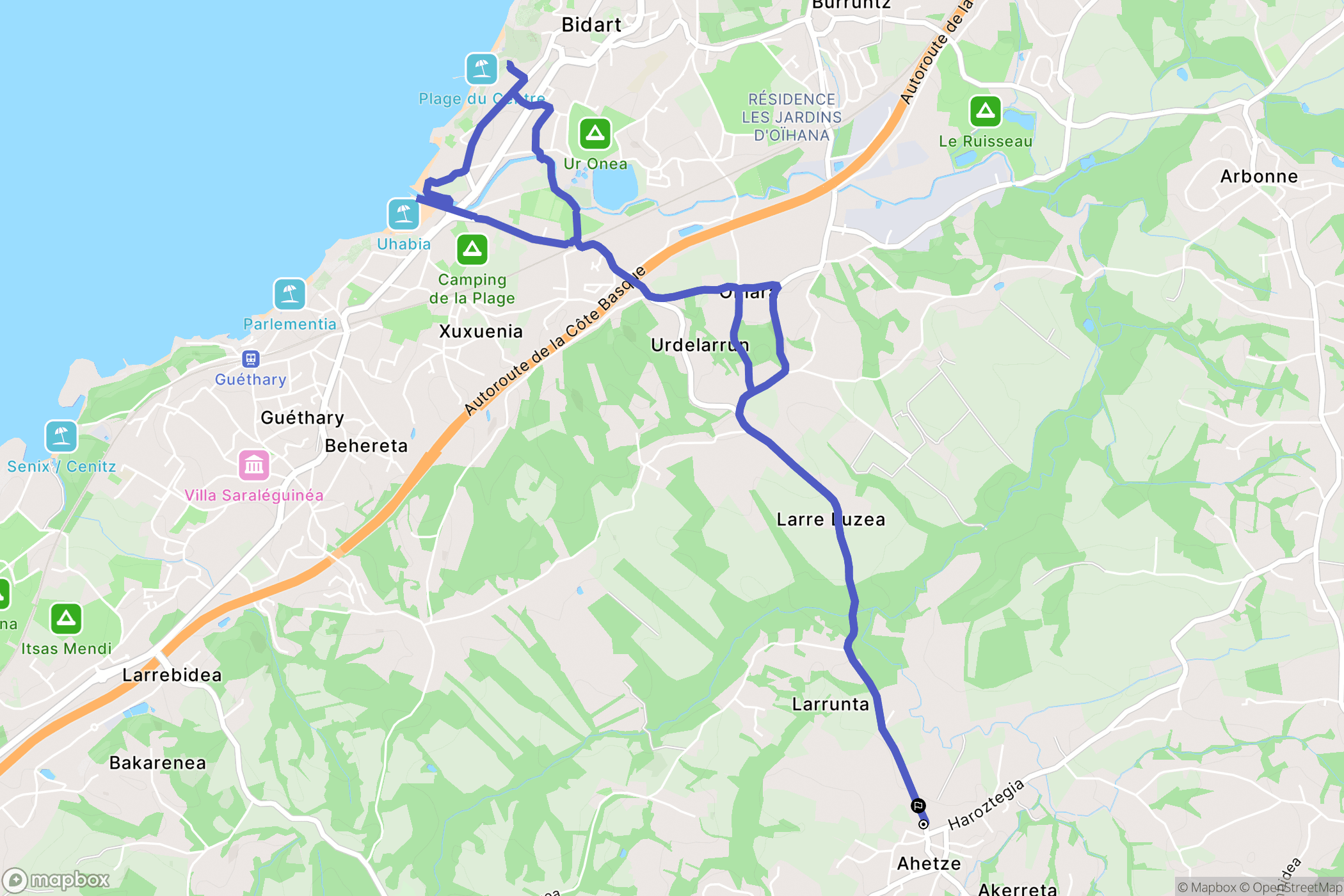 Ahetze : carte du parcours de randonnée - France