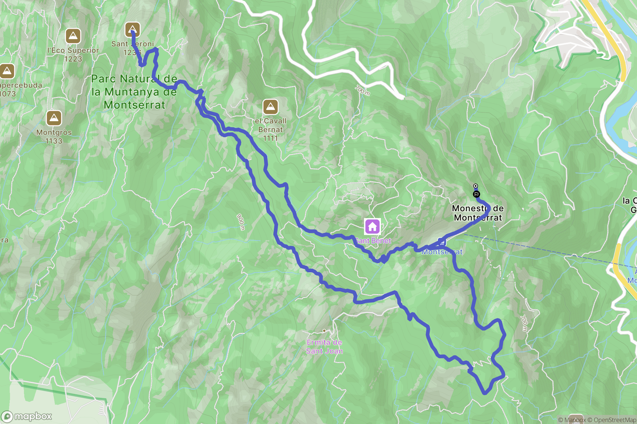 Monestir de Montserrat : carte du parcours de randonnée - Spain
