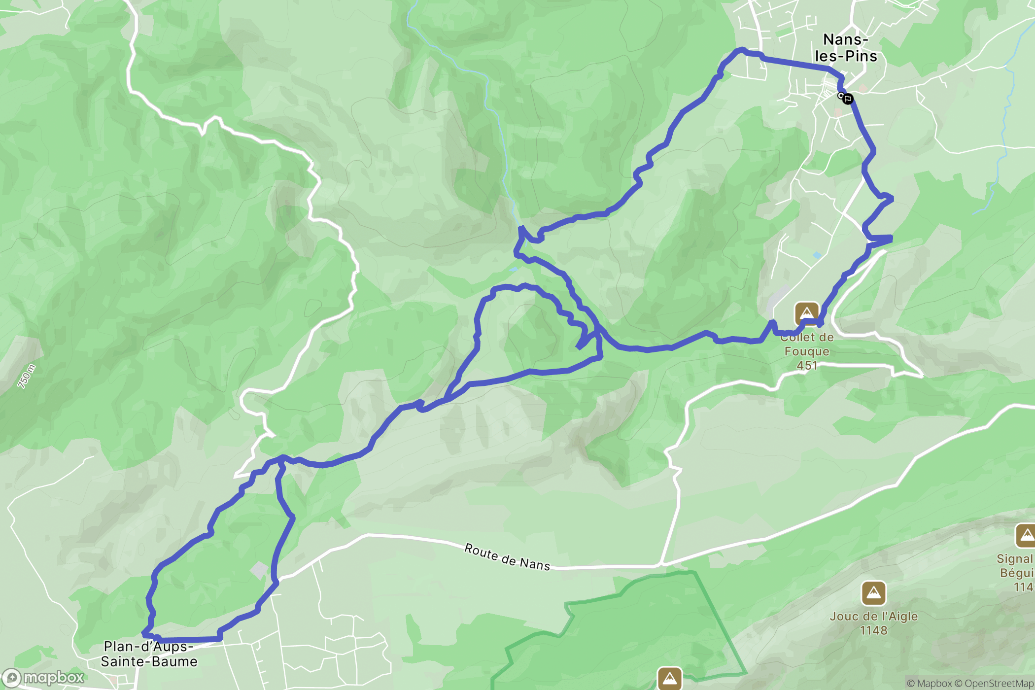 Nans-les-Pins : carte du parcours de randonnée - France