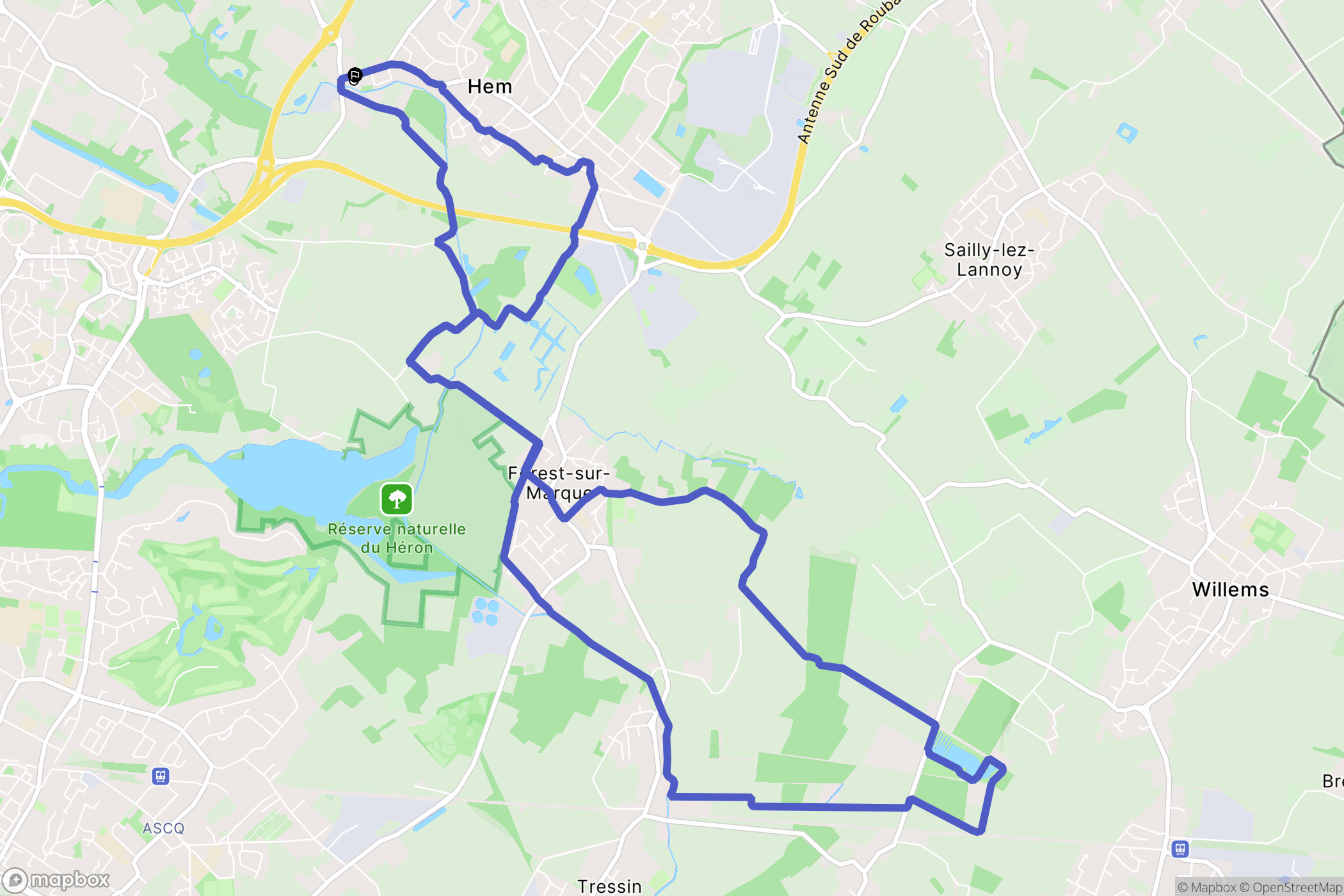 Hem : carte du parcours de randonnée - France
