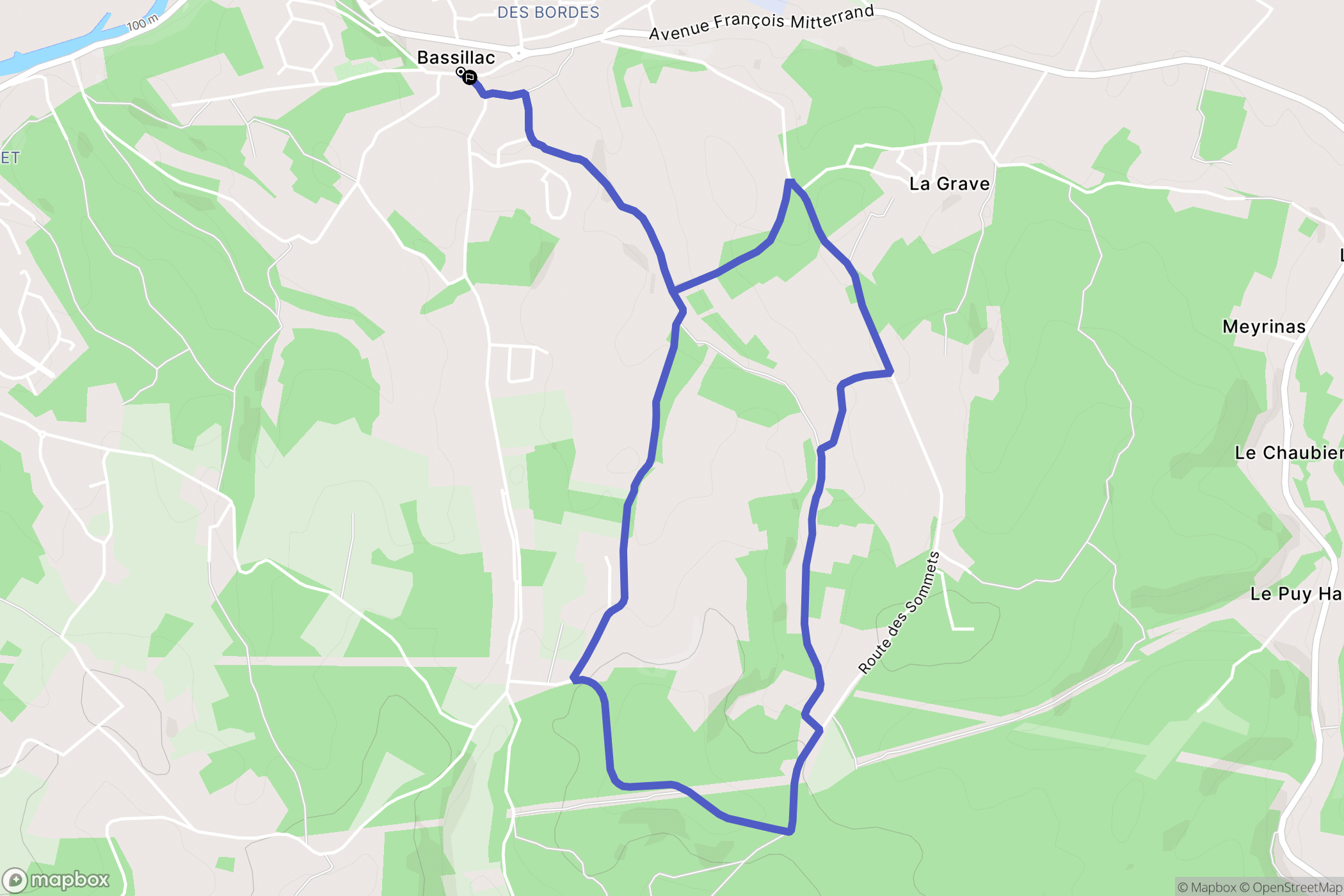 Bassillac et Auberoche : carte du parcours de randonnée - France
