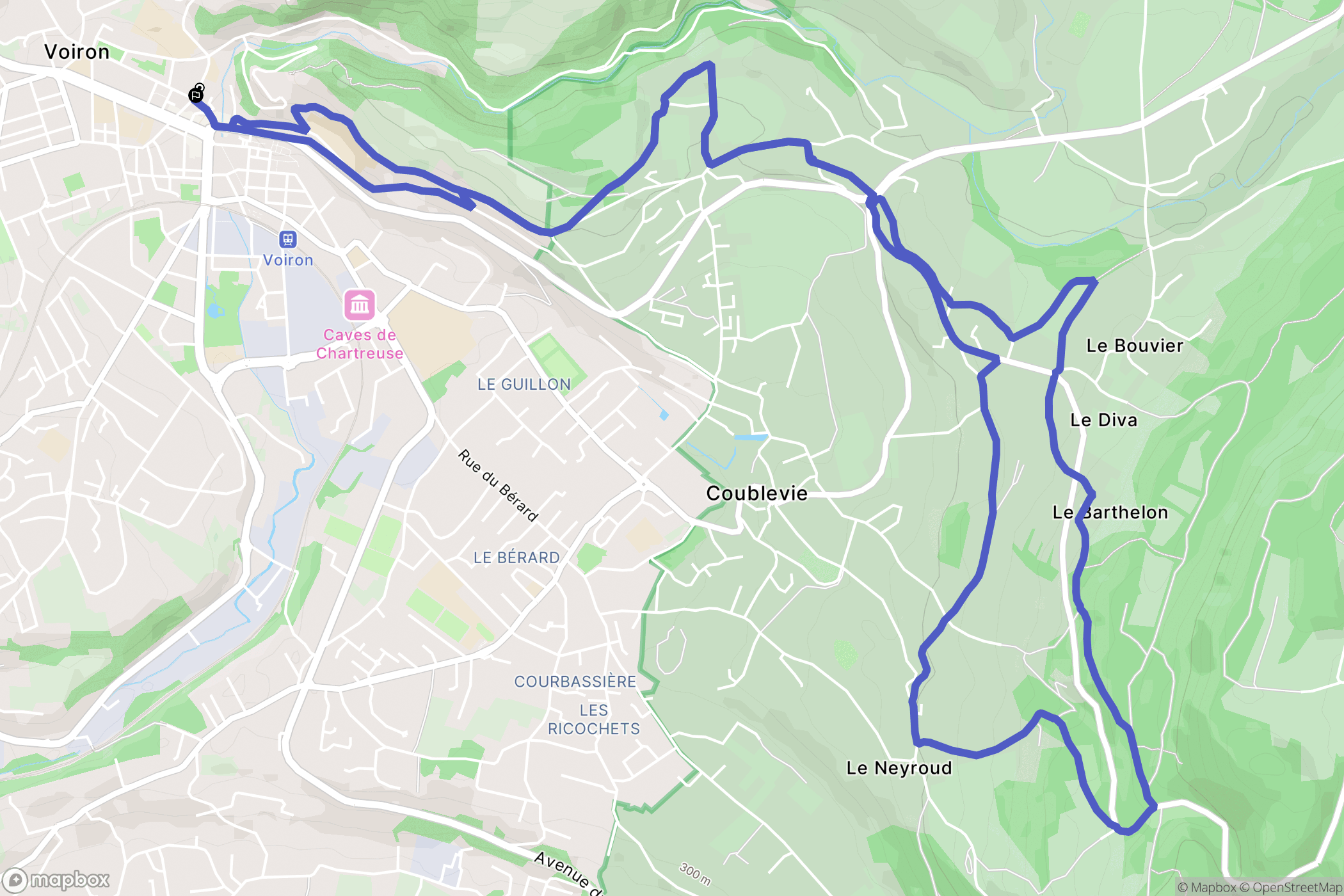 Voiron : carte du parcours de randonnée - France