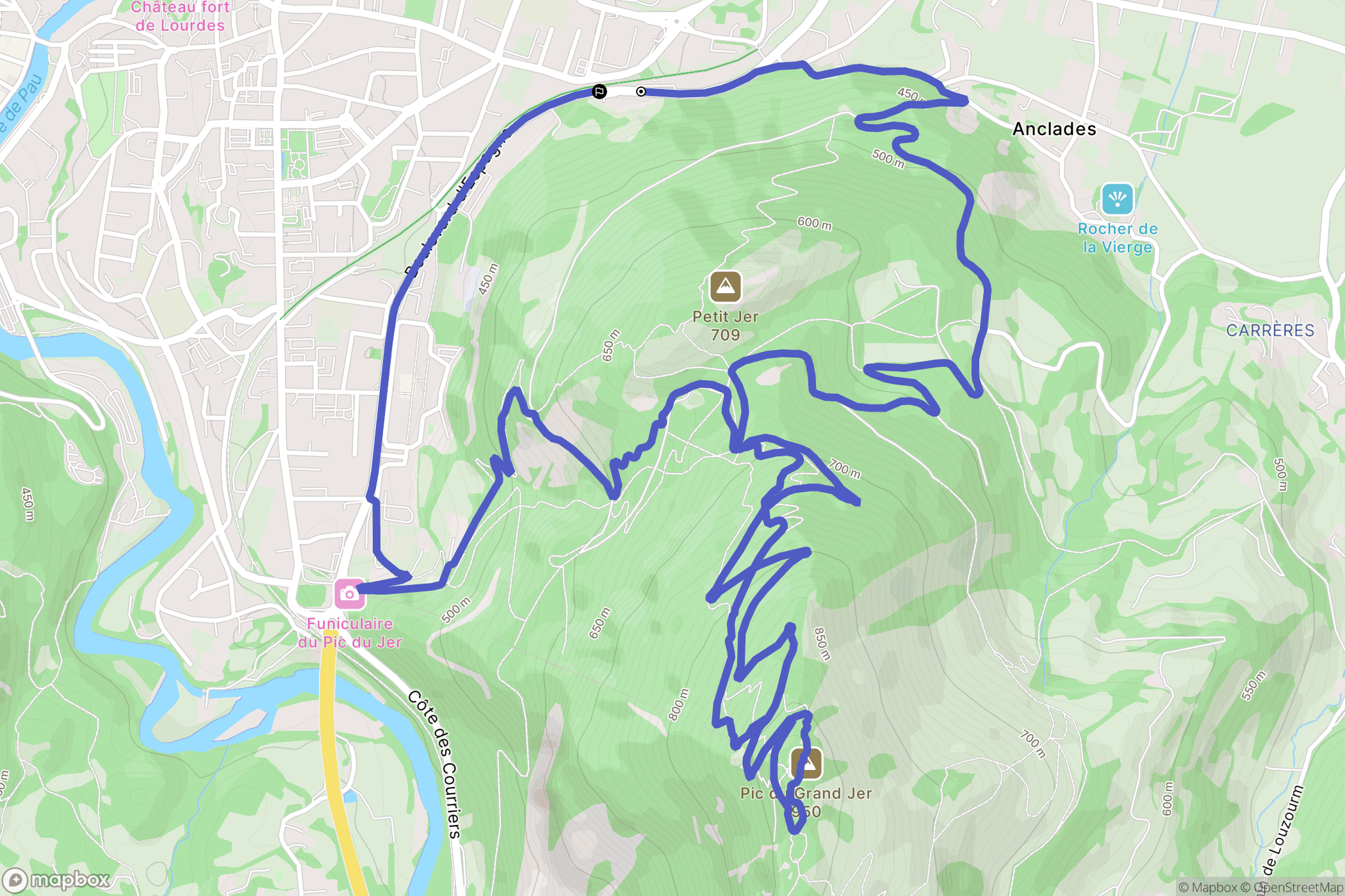Lourdes : carte du parcours de randonnée - France