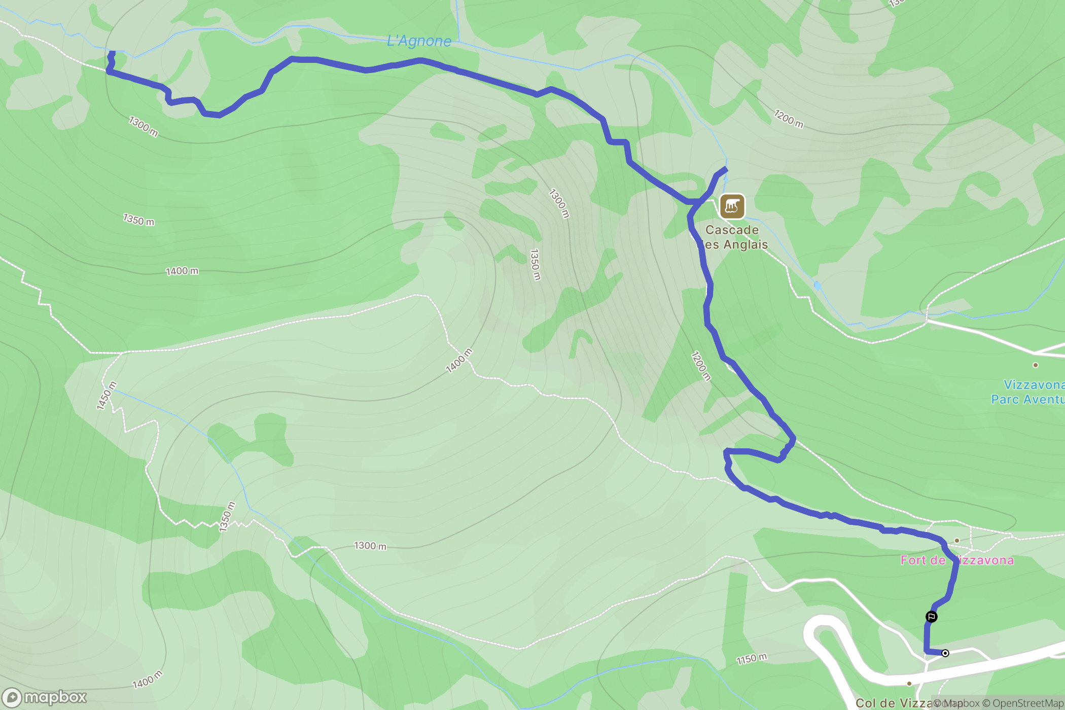 Vivario : carte du parcours de randonnée - France