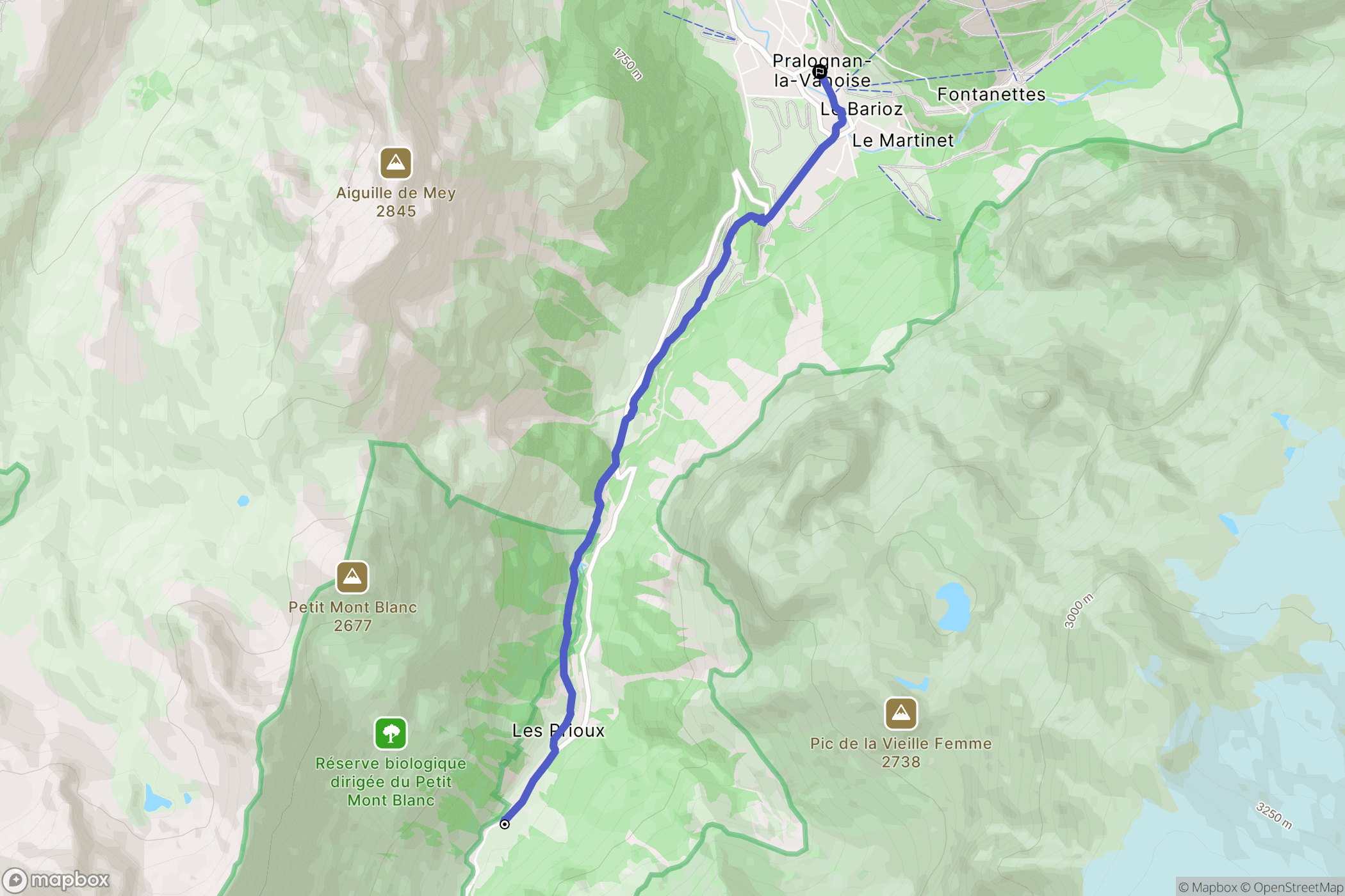 Pralognan-la-Vanoise : carte du parcours de randonnée - France