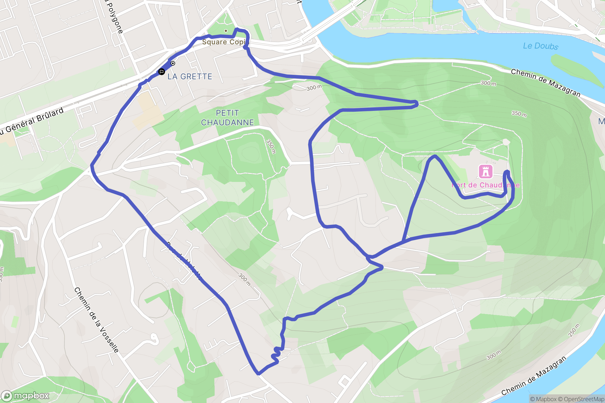 Besançon : carte du parcours de randonnée - France