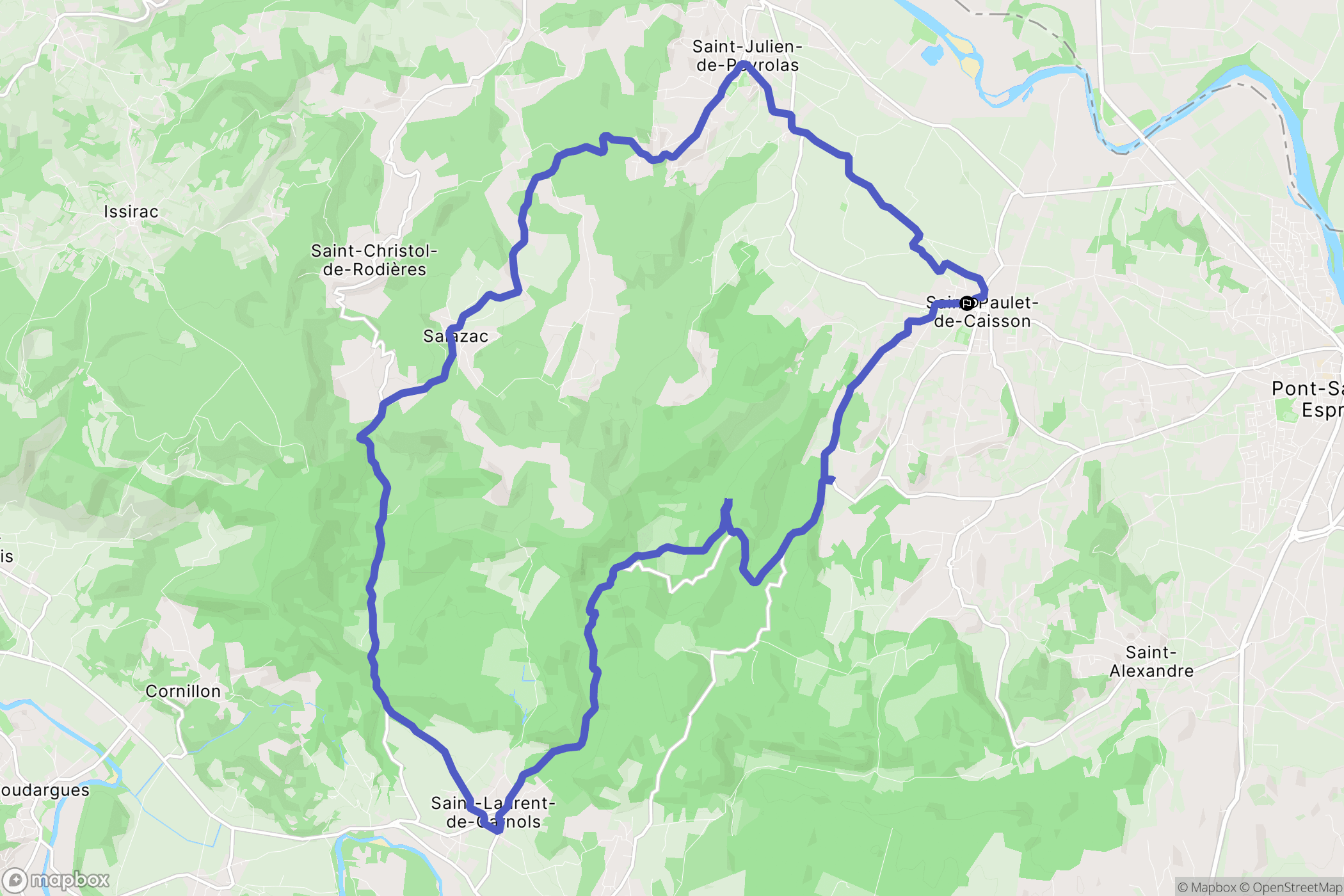 Saint-Paulet-de-Caisson : carte du parcours de randonnée - France
