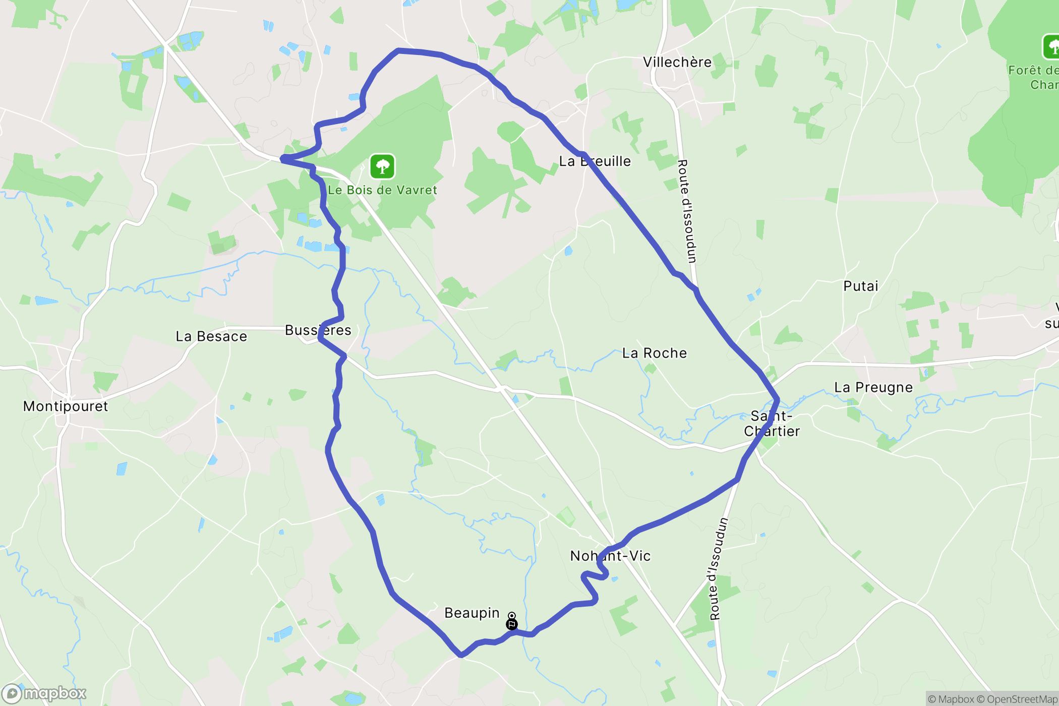 Nohant-Vic : carte du parcours de randonnée - France