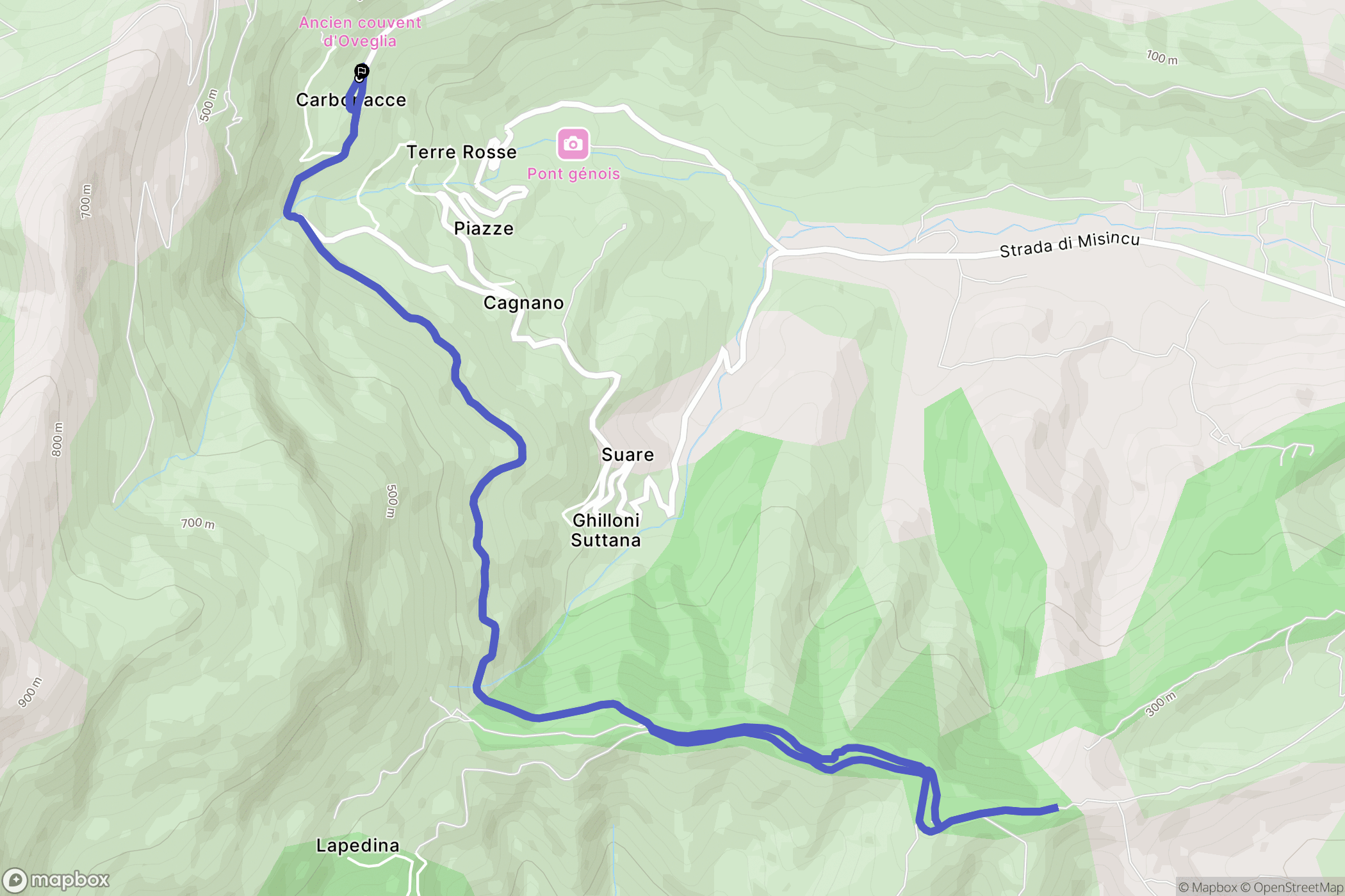Cagnano : carte du parcours de randonnée - France