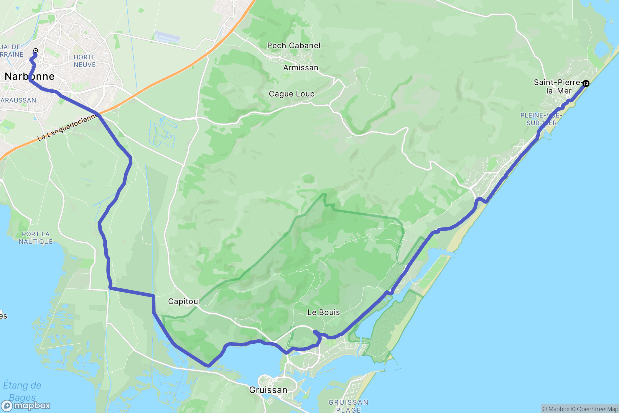 Narbonne : carte du parcours de randonnée - France