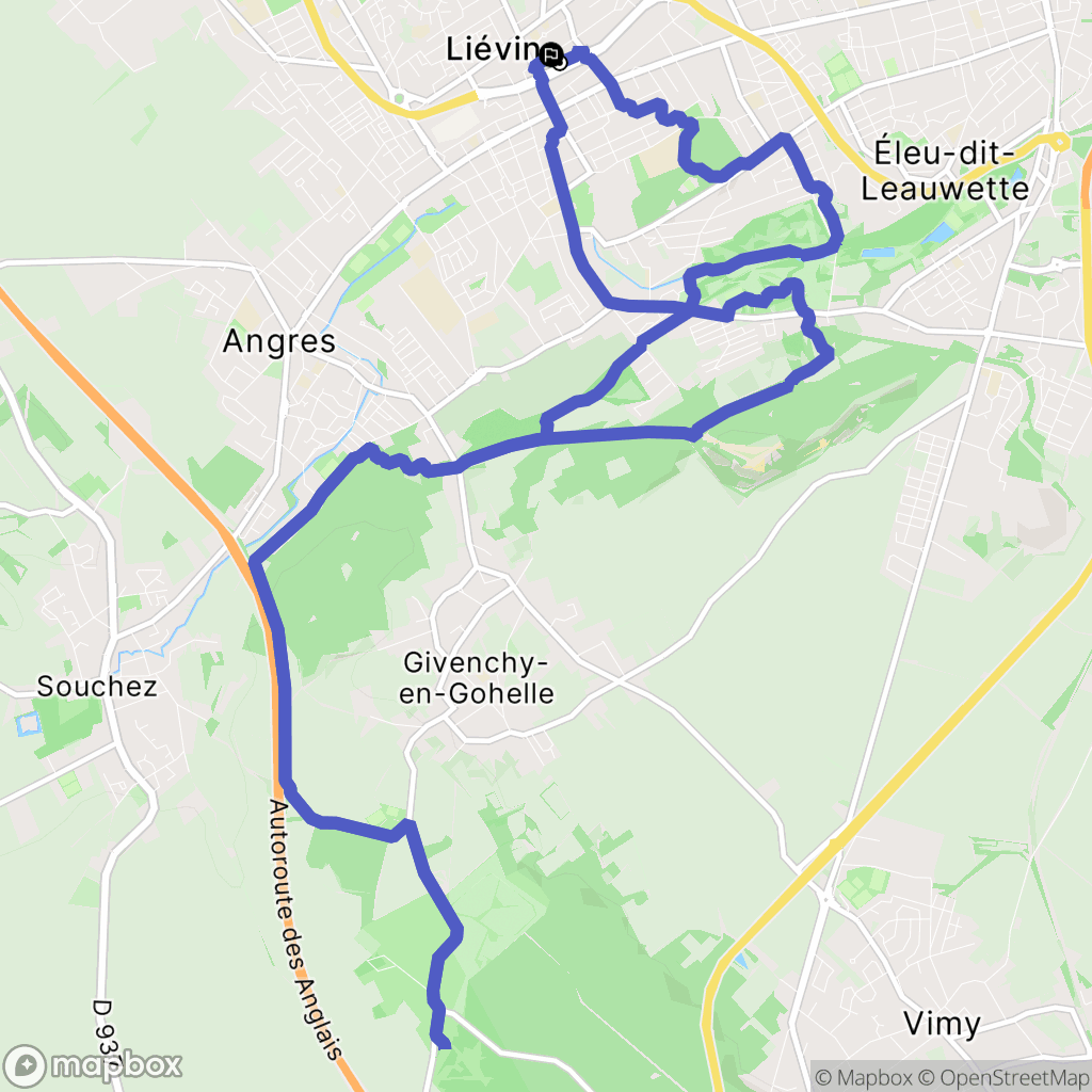 Liévin : carte du parcours de randonnée - France