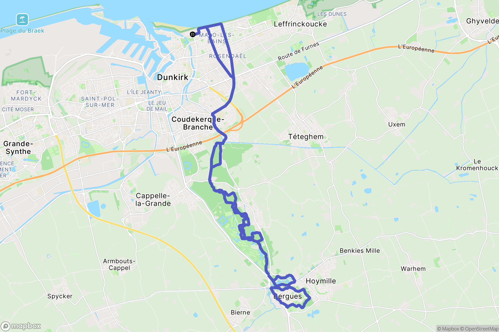 Dunkerque : carte du parcours de randonnée - France