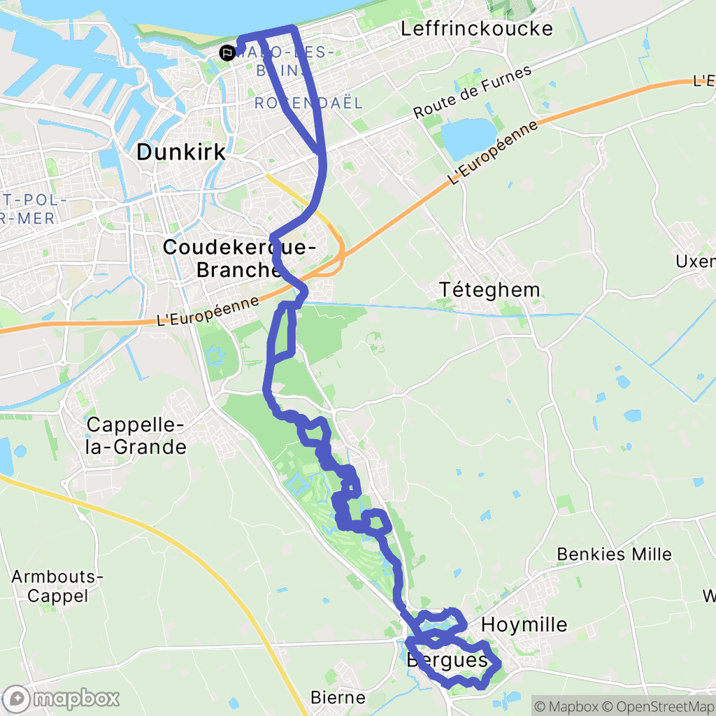 Dunkerque : carte du parcours de randonnée - France