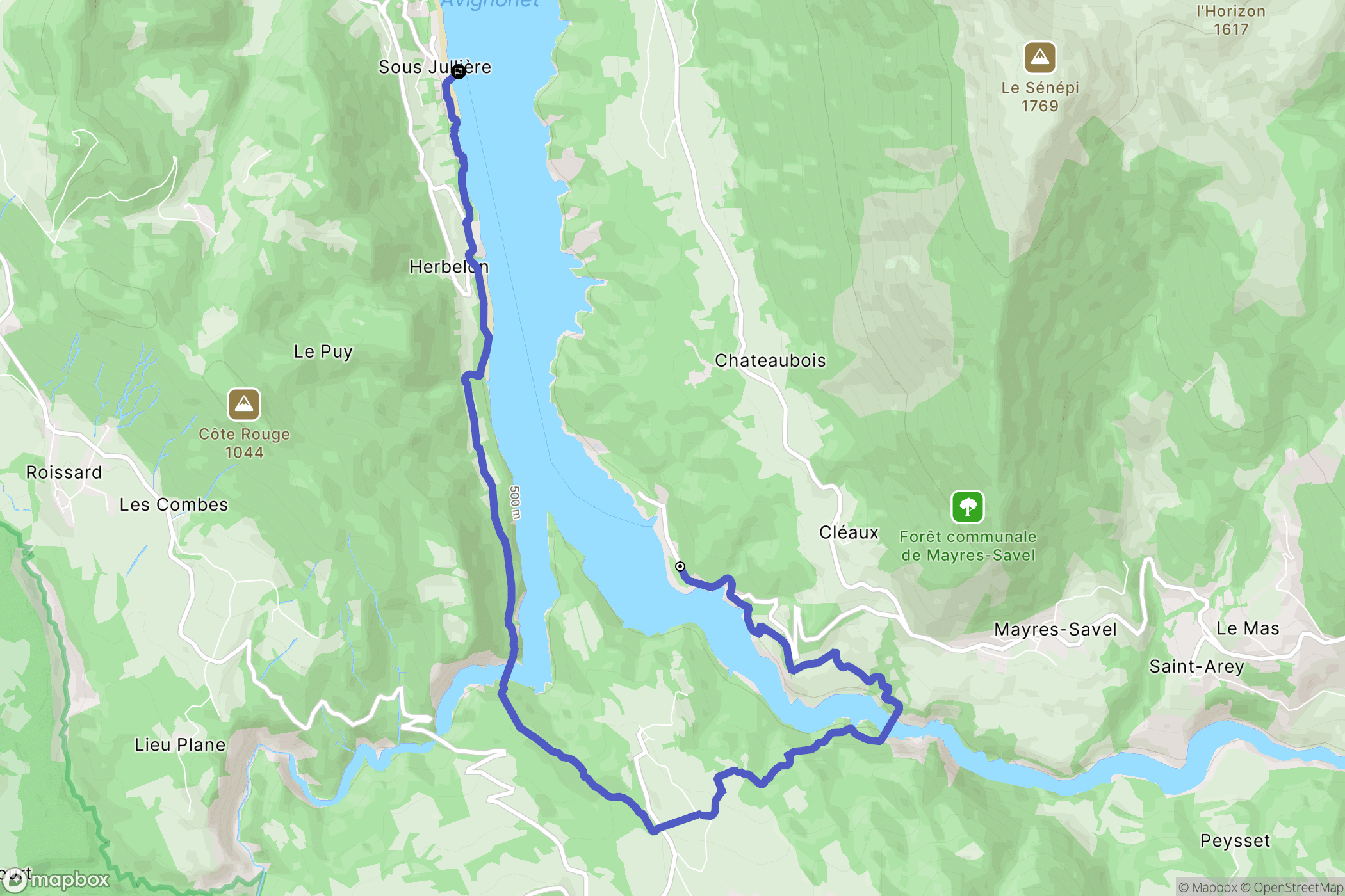 Mayres-Savel : carte du parcours de randonnée - France