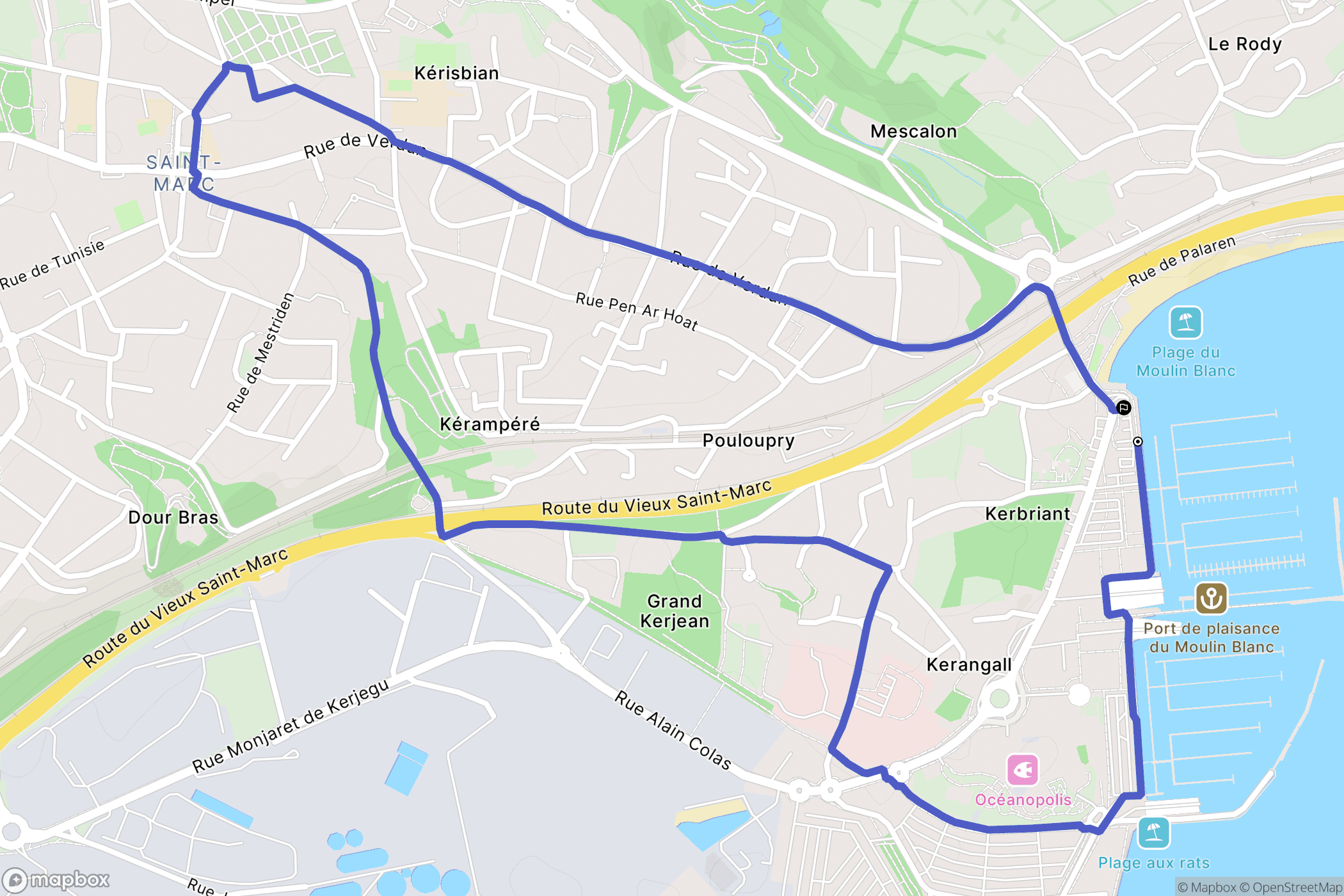 Brest : carte du parcours de randonnée - France