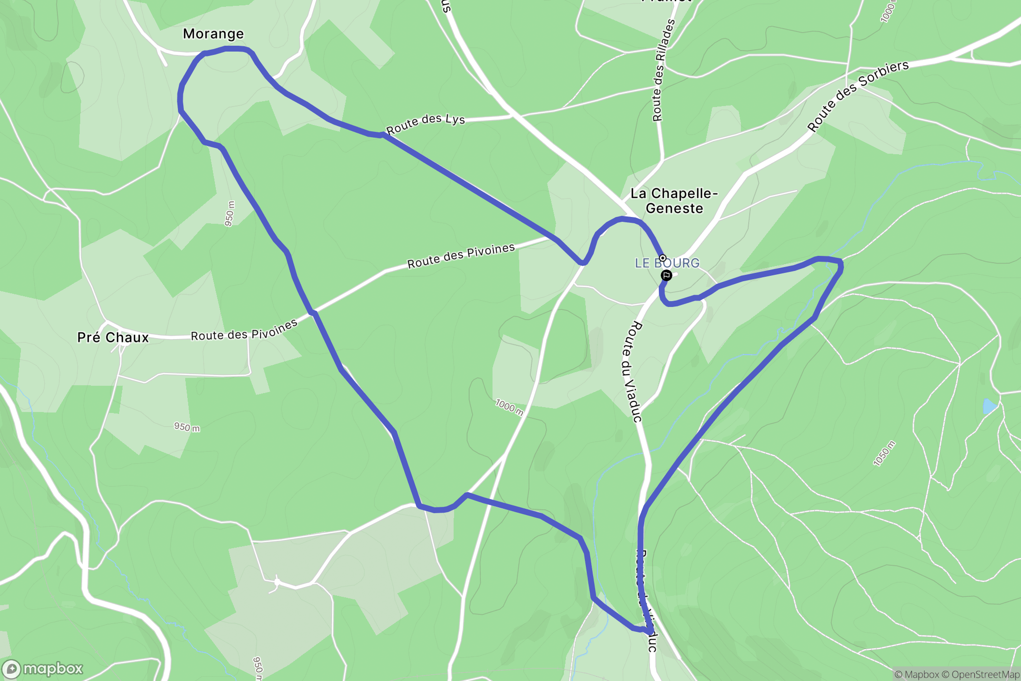 La Chapelle-Geneste : carte du parcours de randonnée - France