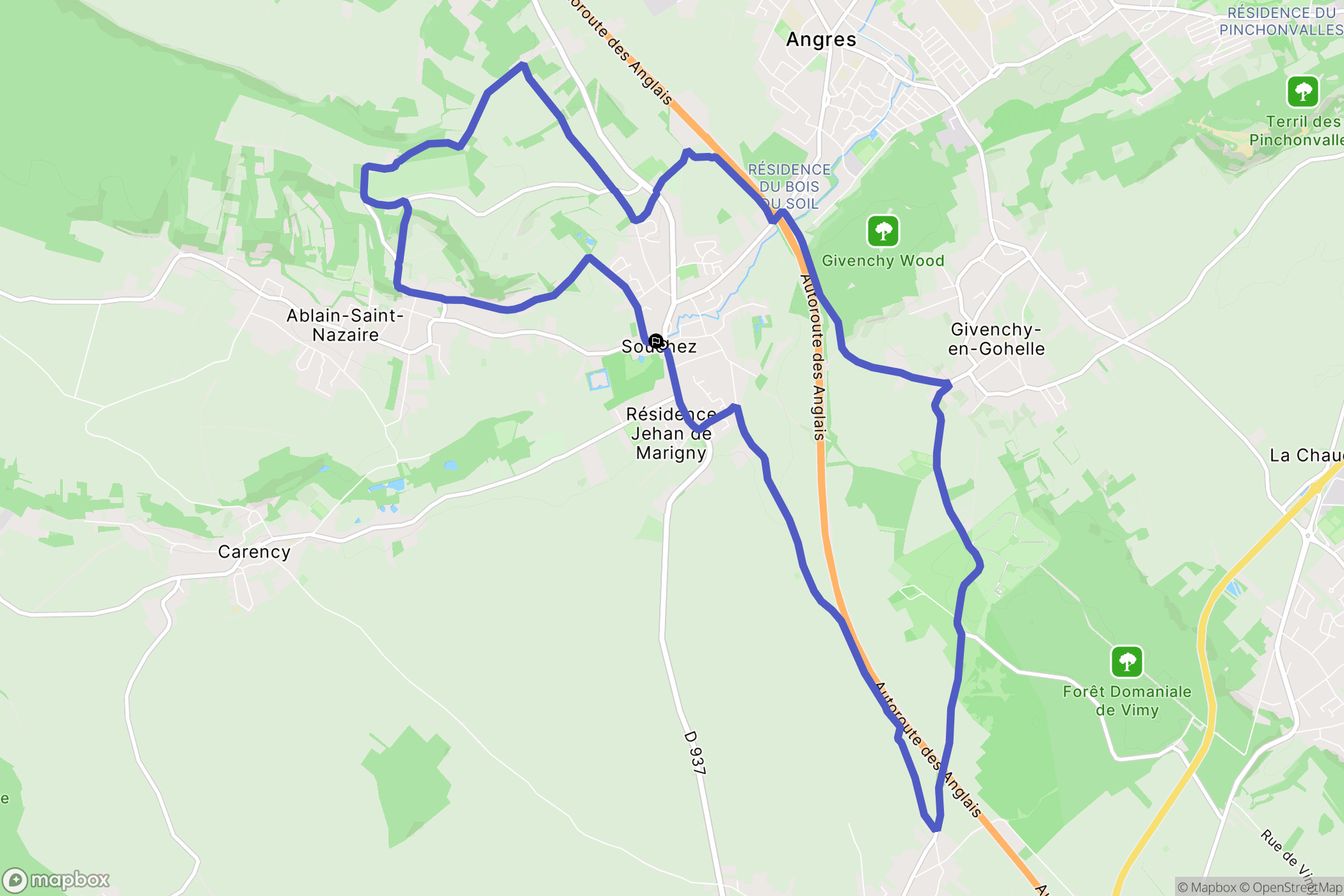 Souchez : carte du parcours de randonnée - France