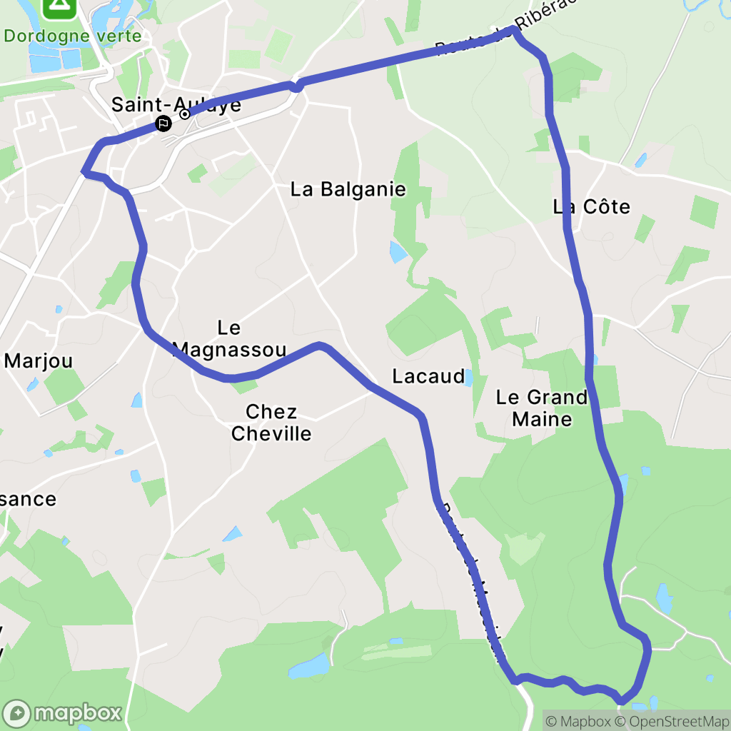 Saint-Aulaye-Puymangou : carte du parcours de randonnée - France