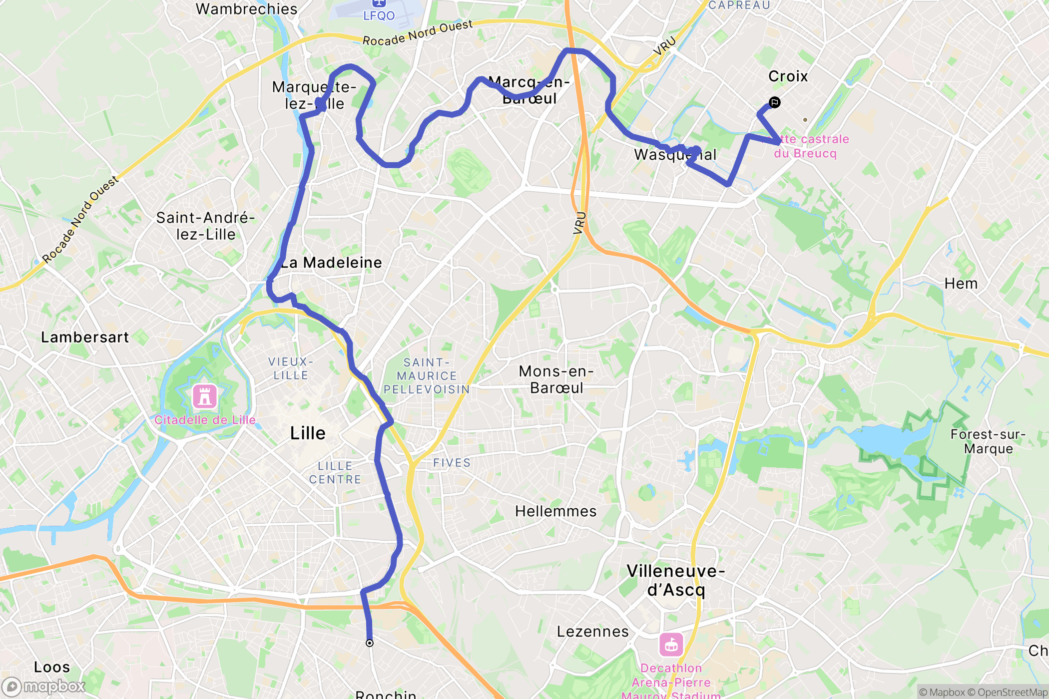 Lille : carte du parcours de randonnée - France