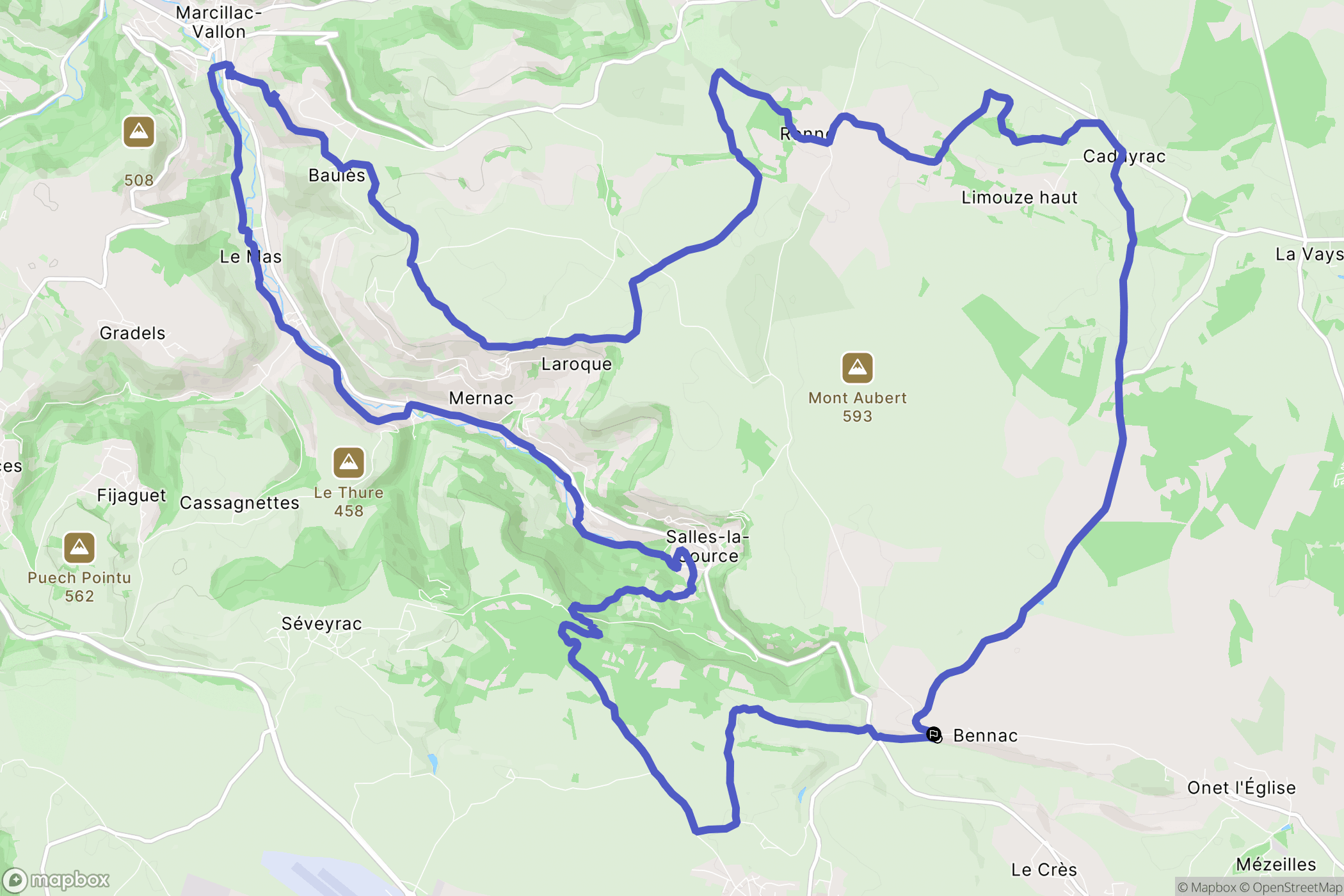Salles-la-Source : carte du parcours de randonnée - France