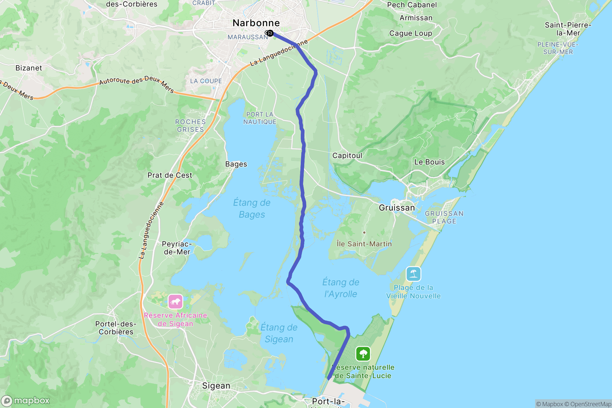 Narbonne : carte du parcours de randonnée - France