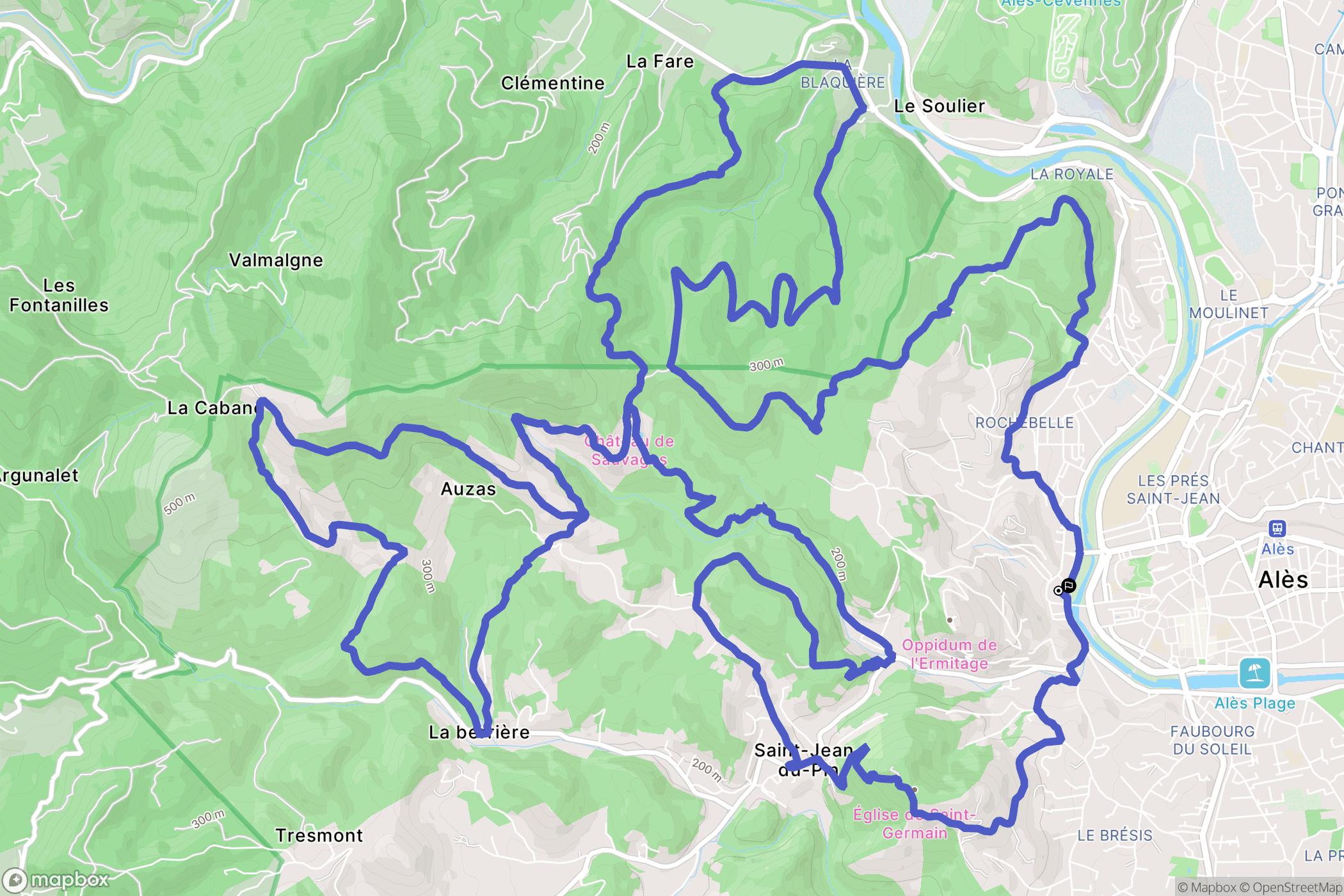 Alès : carte du parcours de randonnée - France