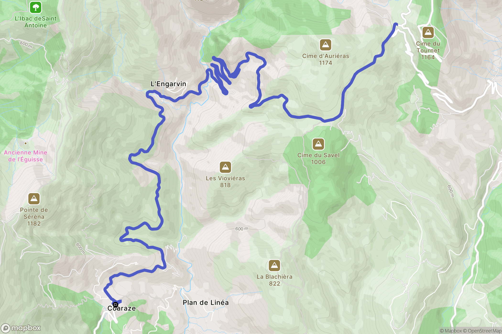 Coaraze : carte du parcours de randonnée - France
