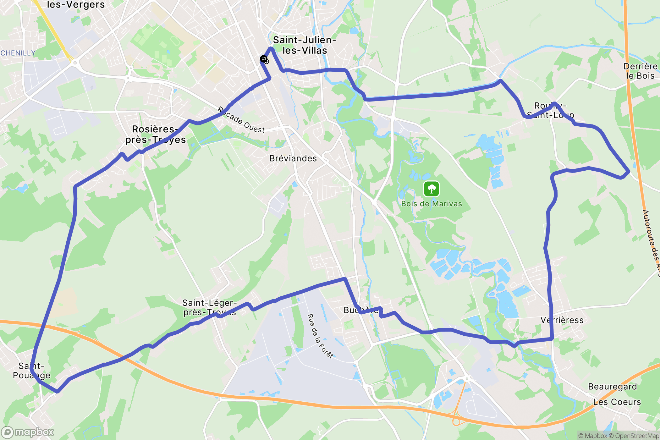 Saint Julien les Villas : carte du parcours de randonnée - France
