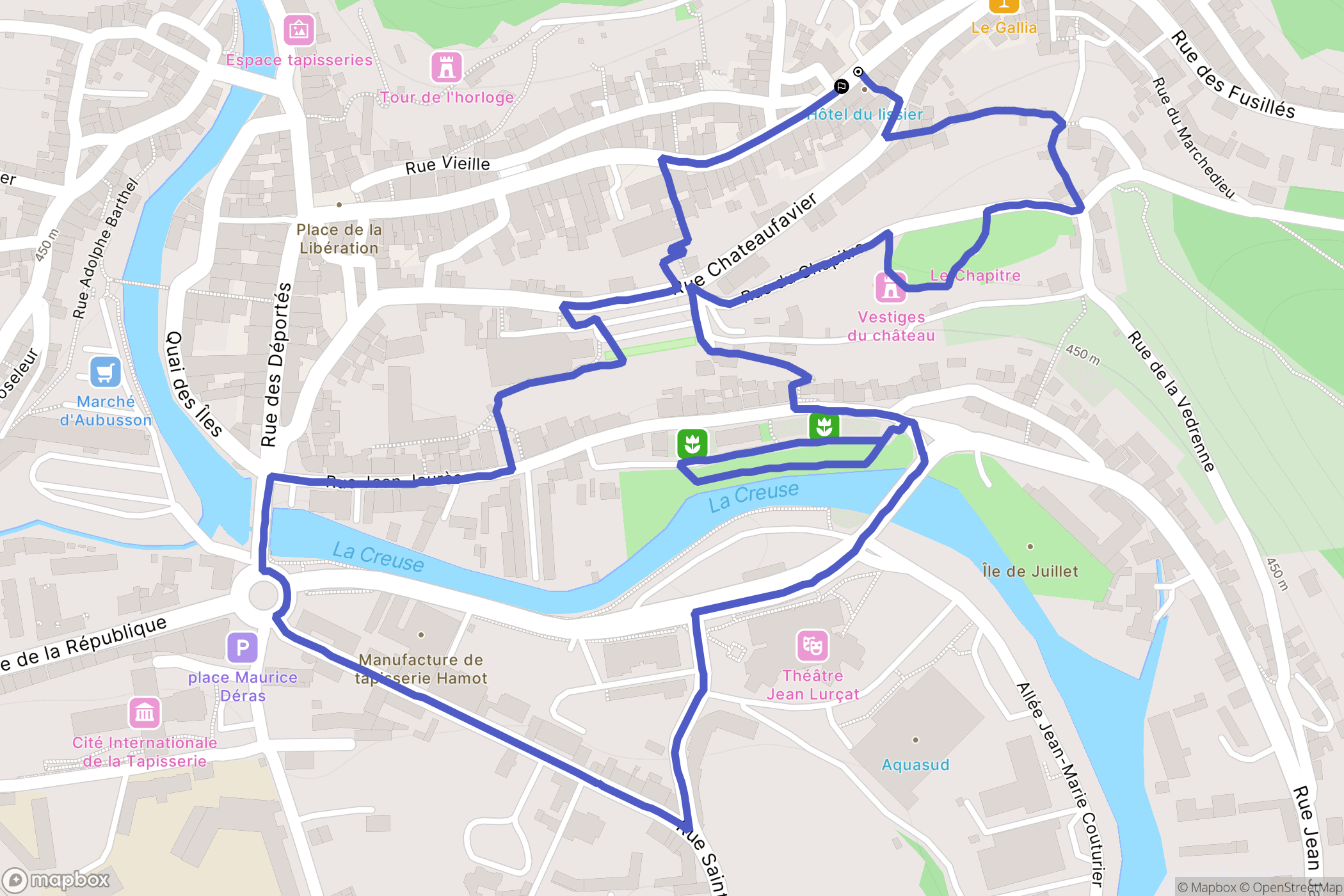 Aubusson : carte du parcours de randonnée - France