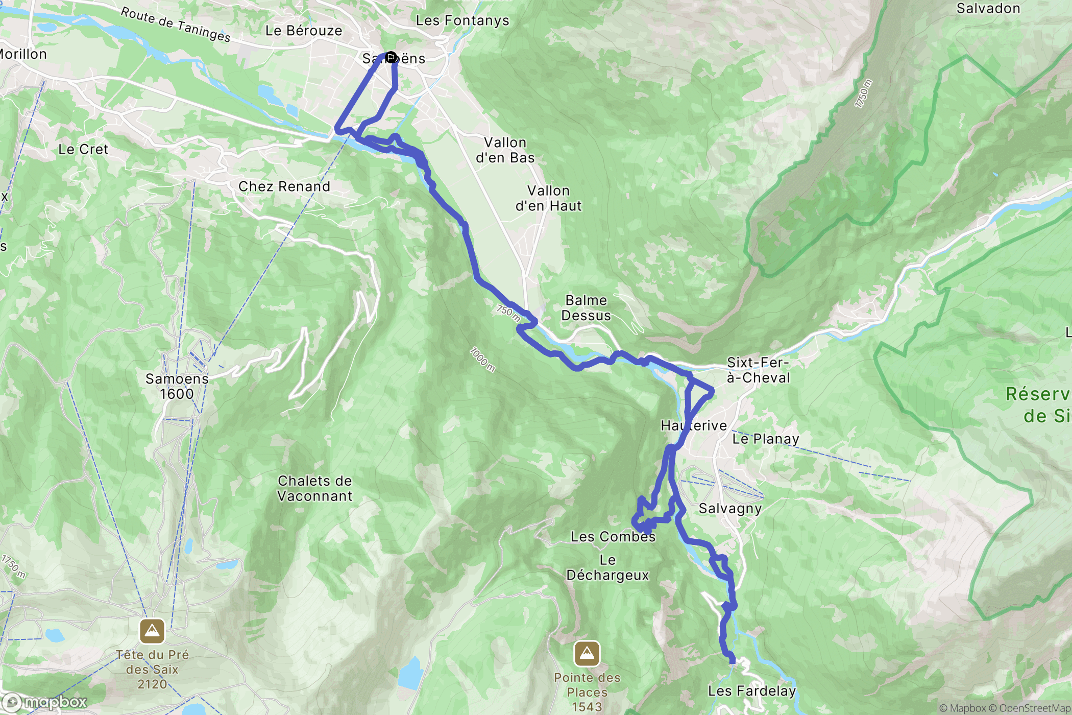 Samoëns : carte du parcours de randonnée - France