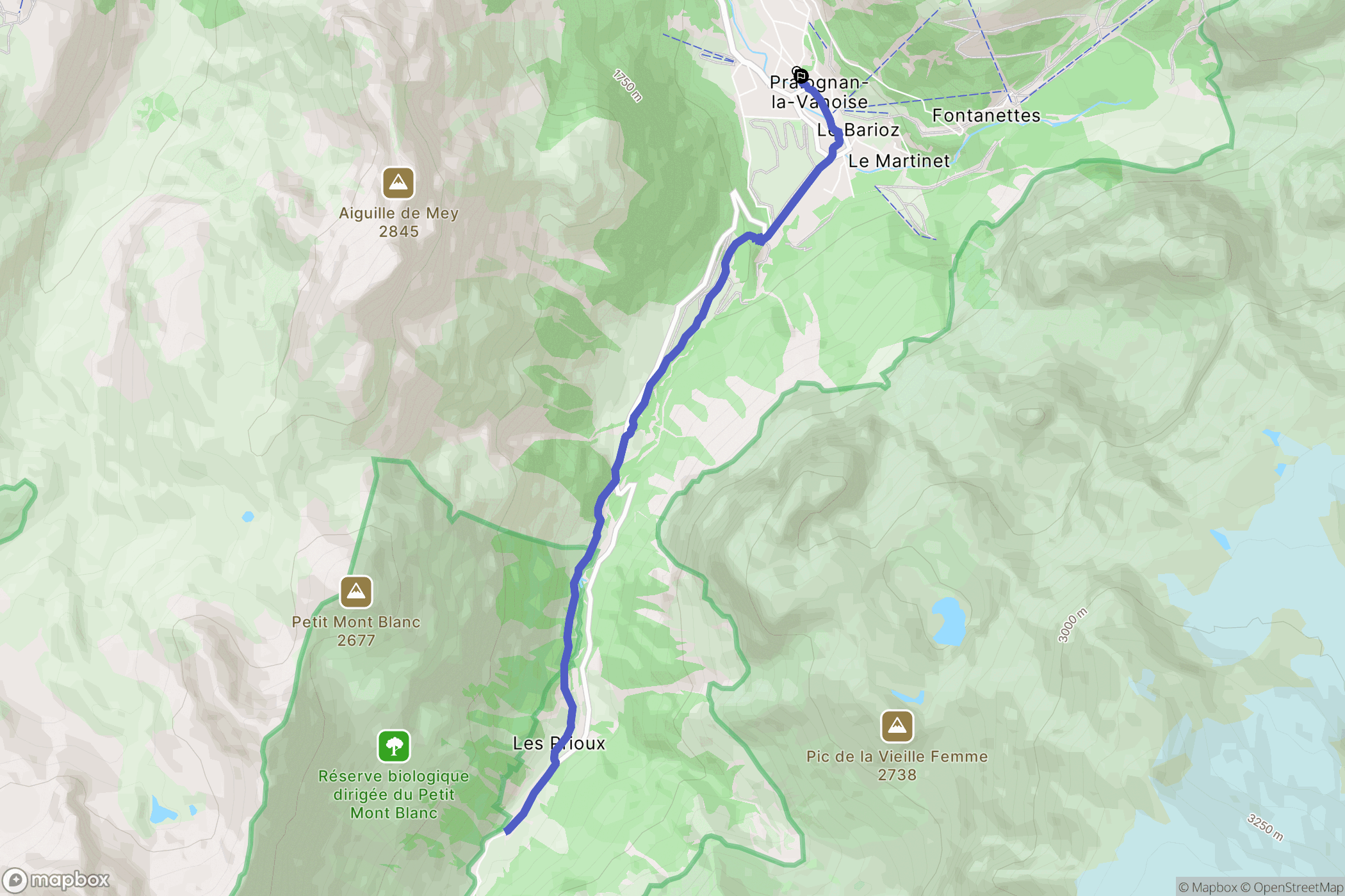 Pralognan-la-Vanoise : carte du parcours de randonnée - France