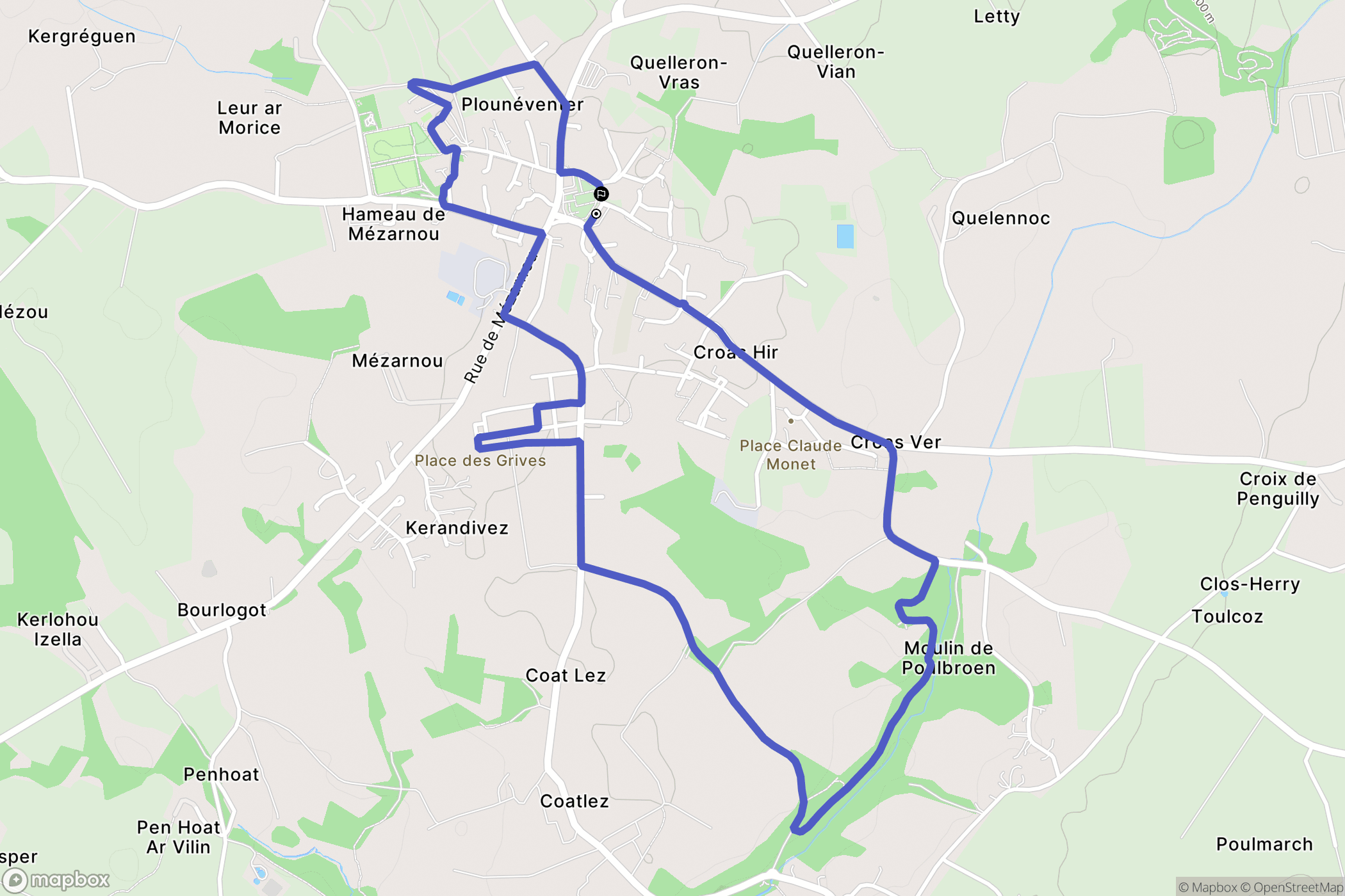 Plounéventer : carte du parcours de randonnée - France