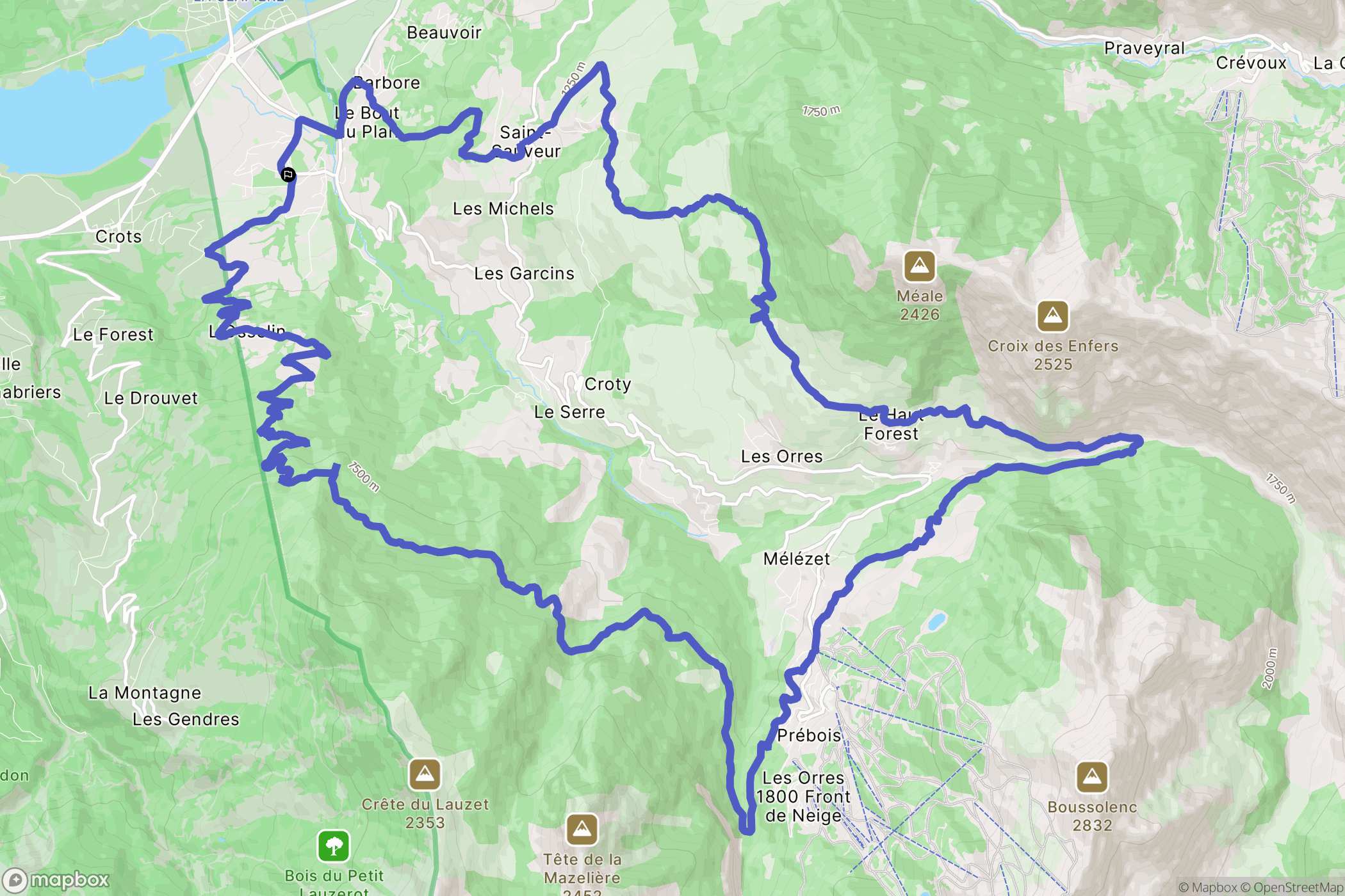 Baratier : carte du parcours de randonnée - France