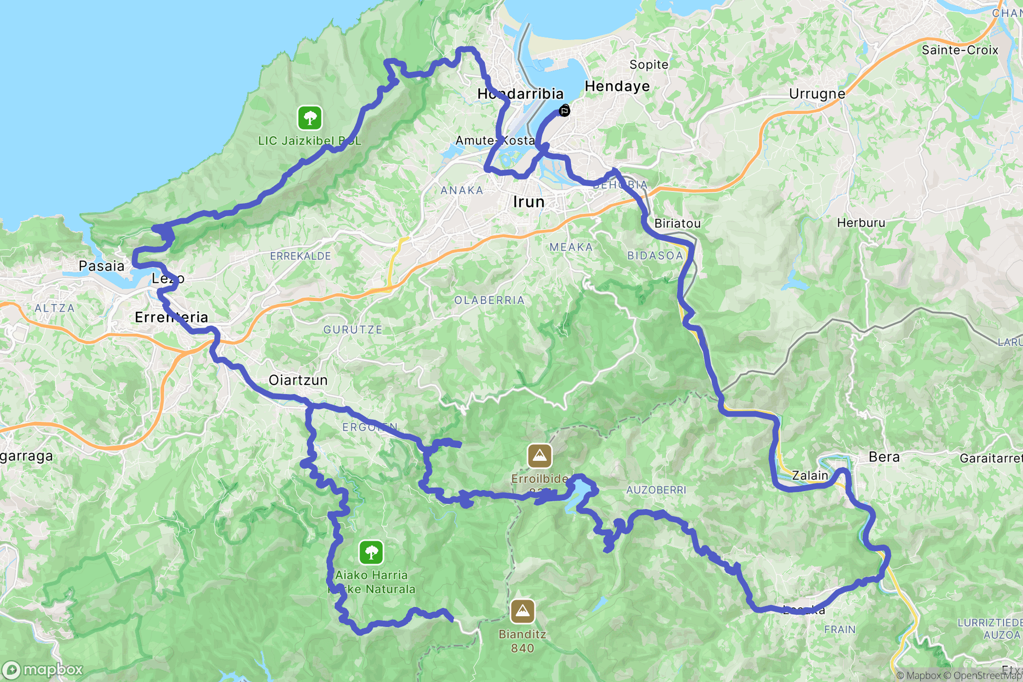 Hendaye : carte du parcours de randonnée - France