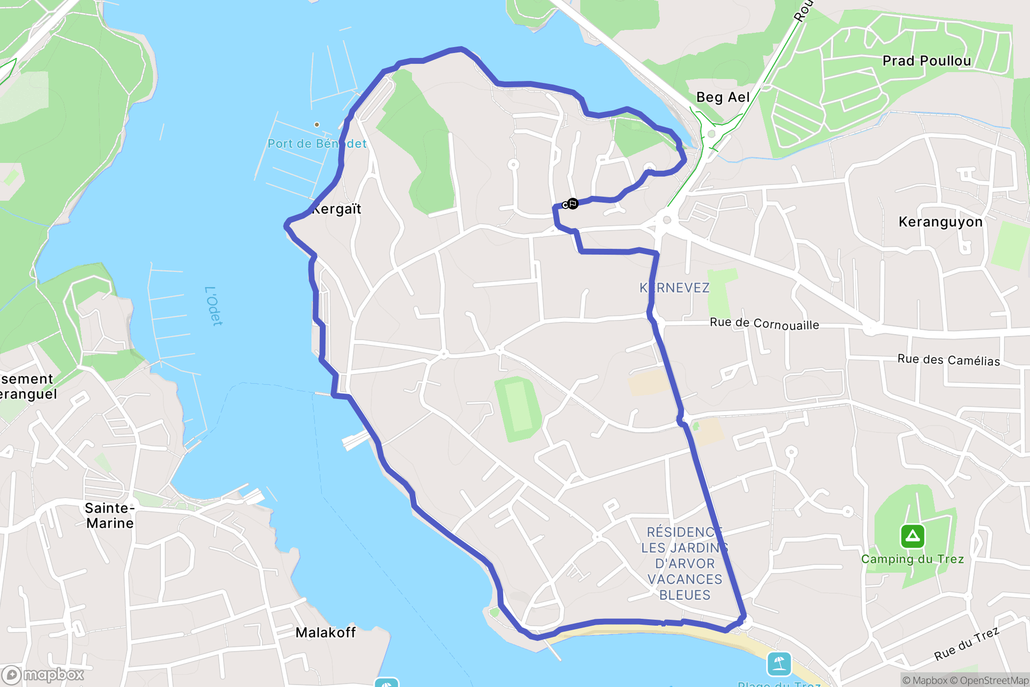 Bénodet : carte du parcours de randonnée - France