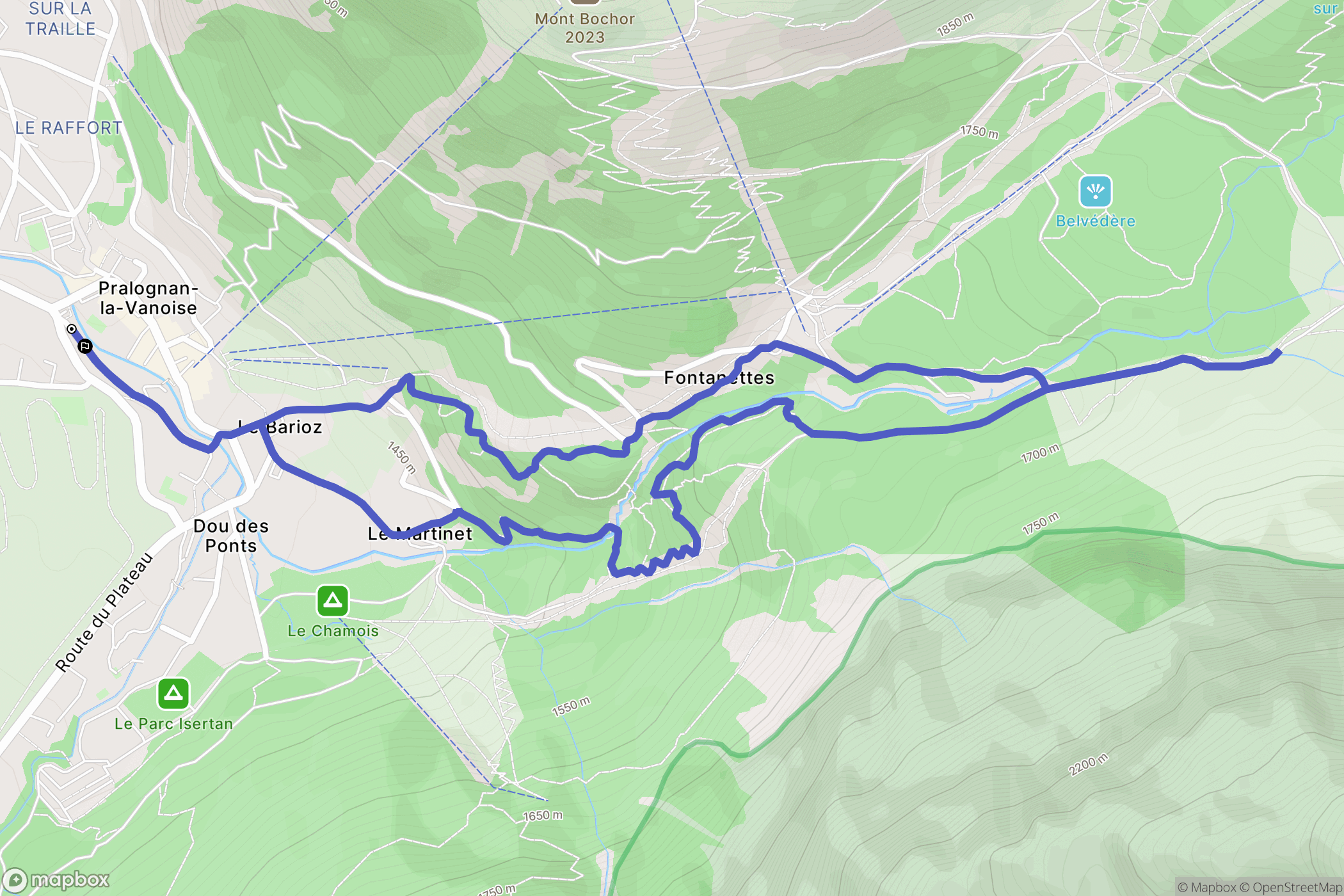 Pralognan la Vanoise : carte du parcours de randonnée - France