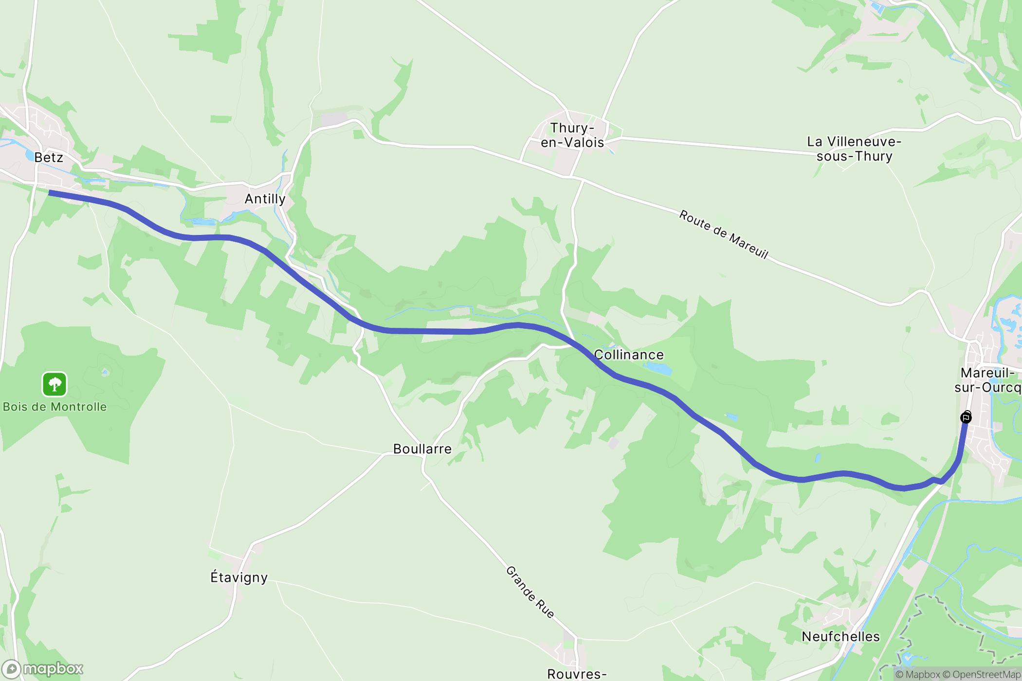 Mareuil-sur-Ourcq : carte du parcours de randonnée - France
