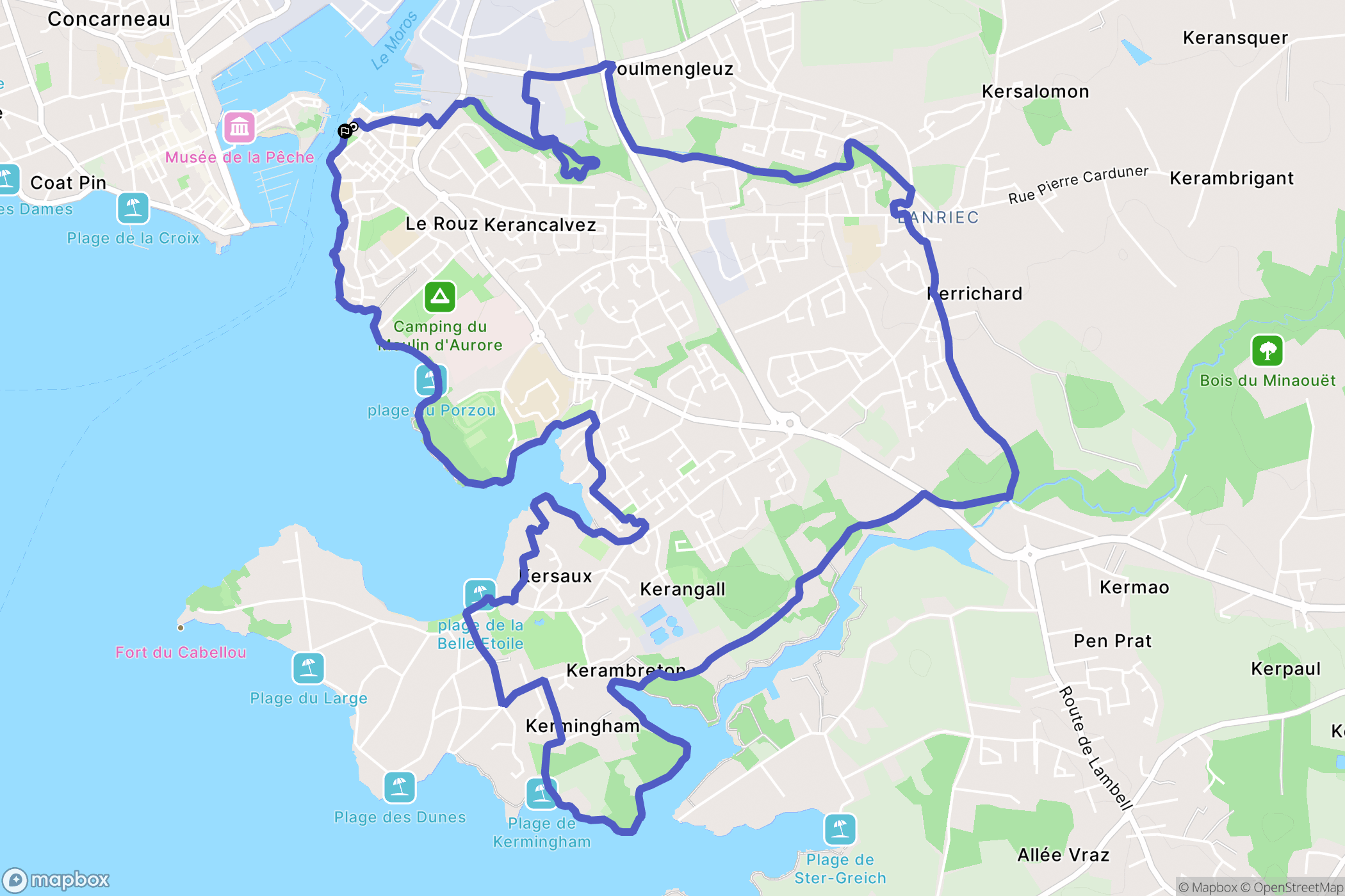 Concarneau : carte du parcours de randonnée - France